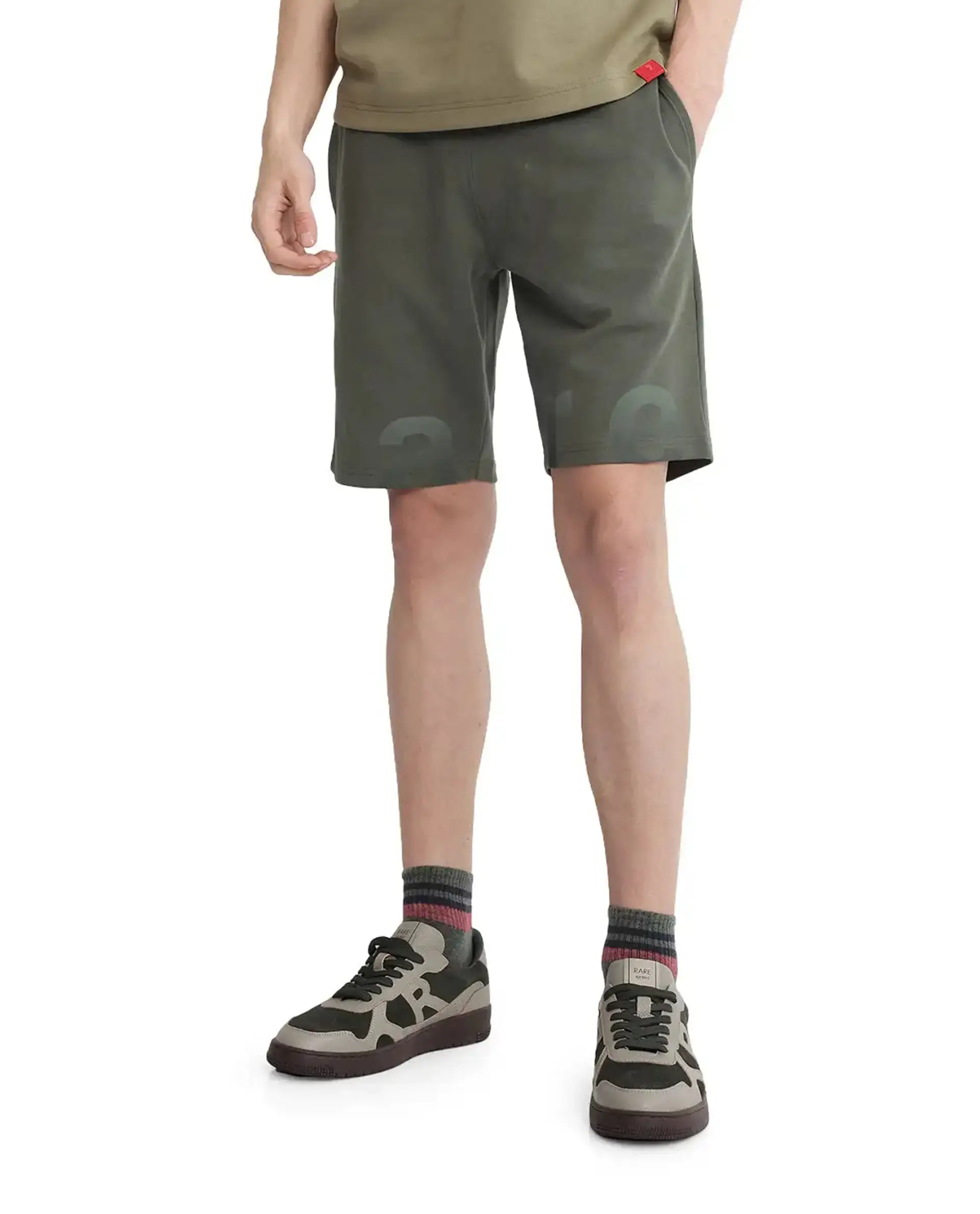 Rare Rabbit Men's Lets Dusky Green Cotton Graphic Print Regular Fit Shorts - Image 8