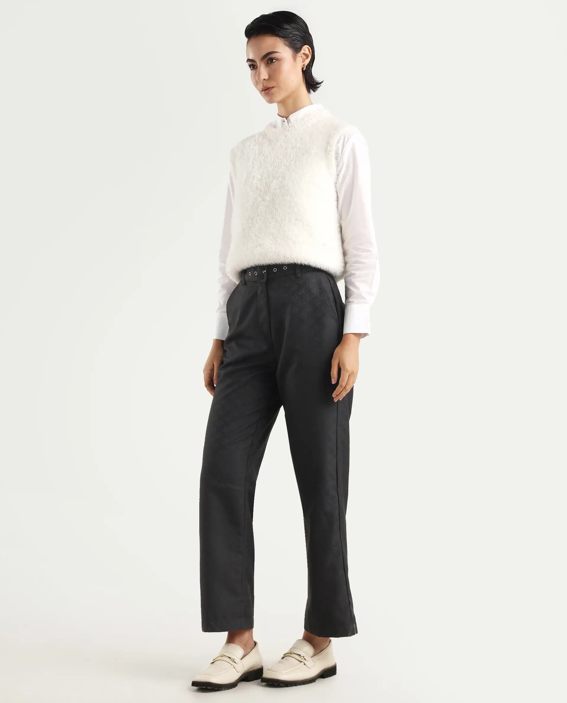 Rareism Women's Levels Black Polyester Plain Ankle Length Tapered Trouser - Image 5
