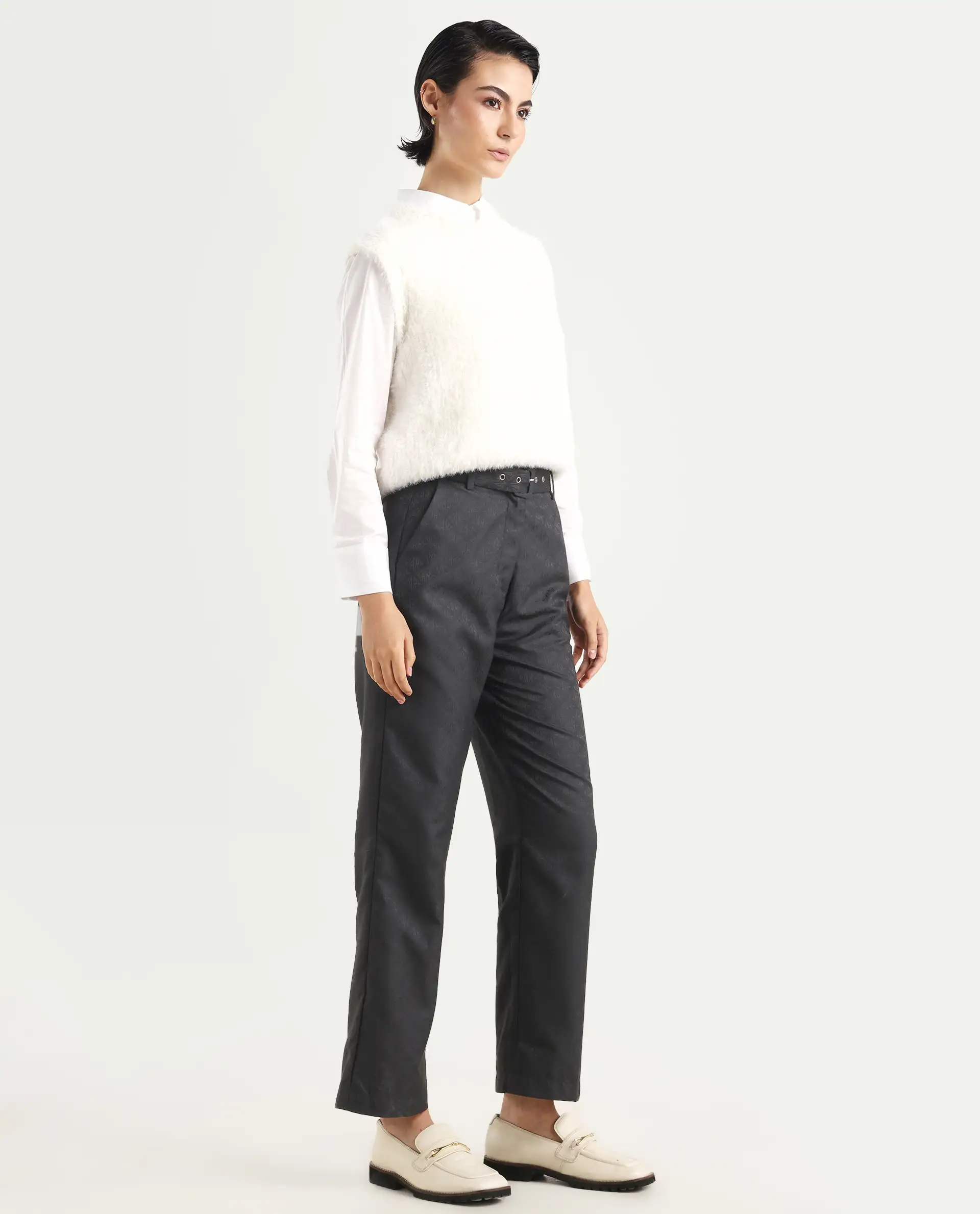 Rareism Women's Levels Black Polyester Plain Ankle Length Tapered Trouser - Image 6