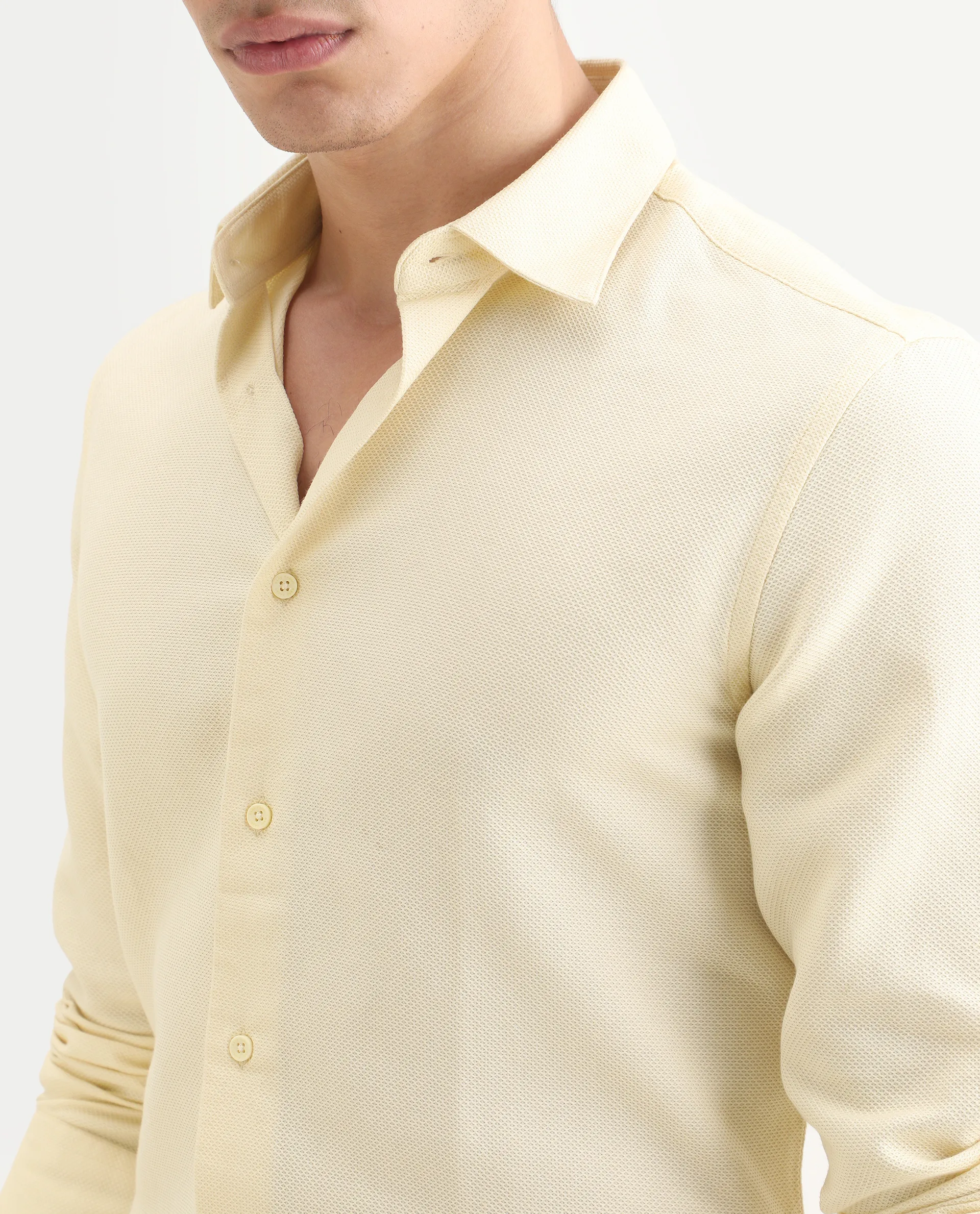 Rare Rabbit Men's Leven Light Yellow Cotton Fabric Spread Collar Regular Fit Plain Shirt - Image 4