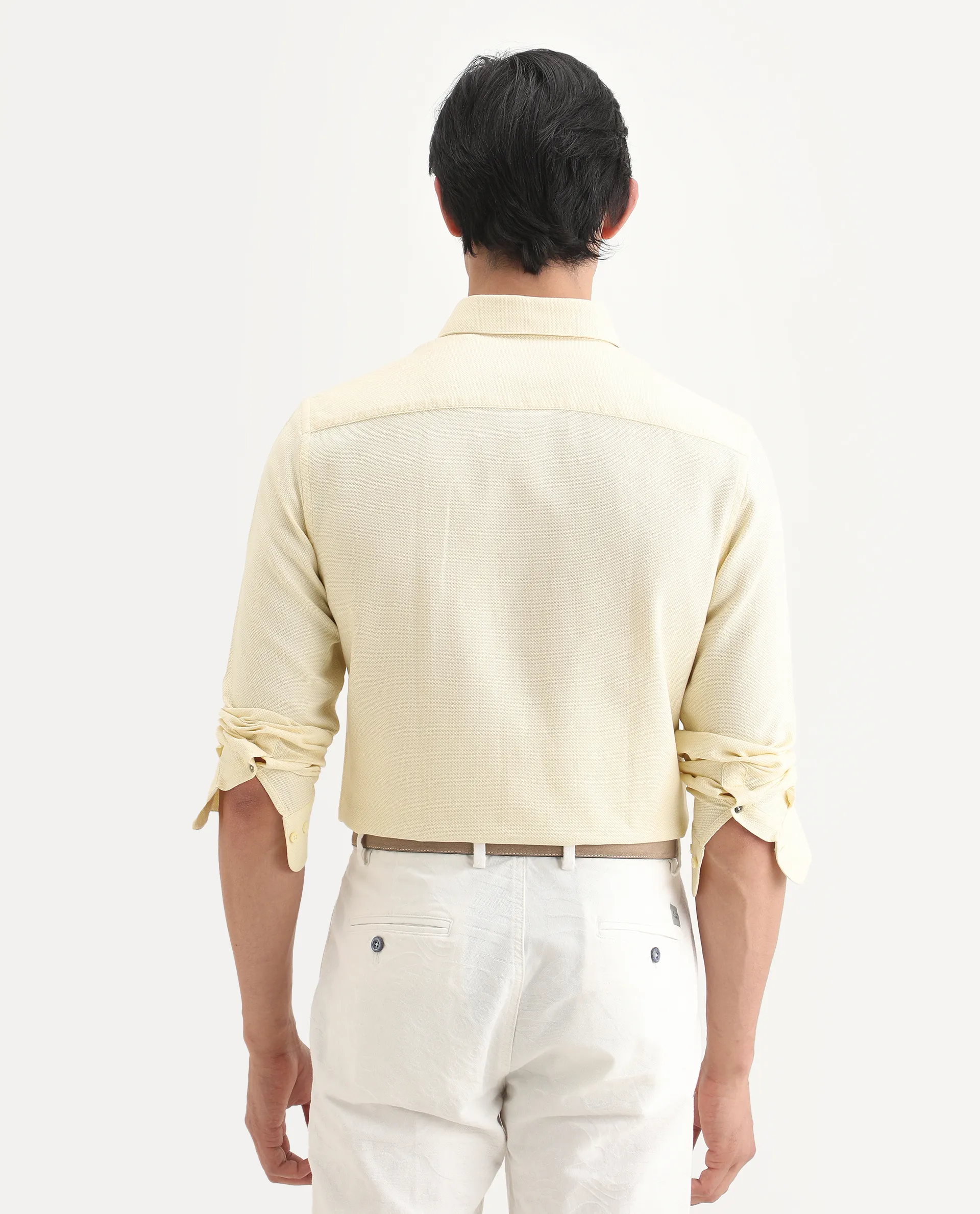 Rare Rabbit Men's Leven Light Yellow Cotton Fabric Spread Collar Regular Fit Plain Shirt - Image 9