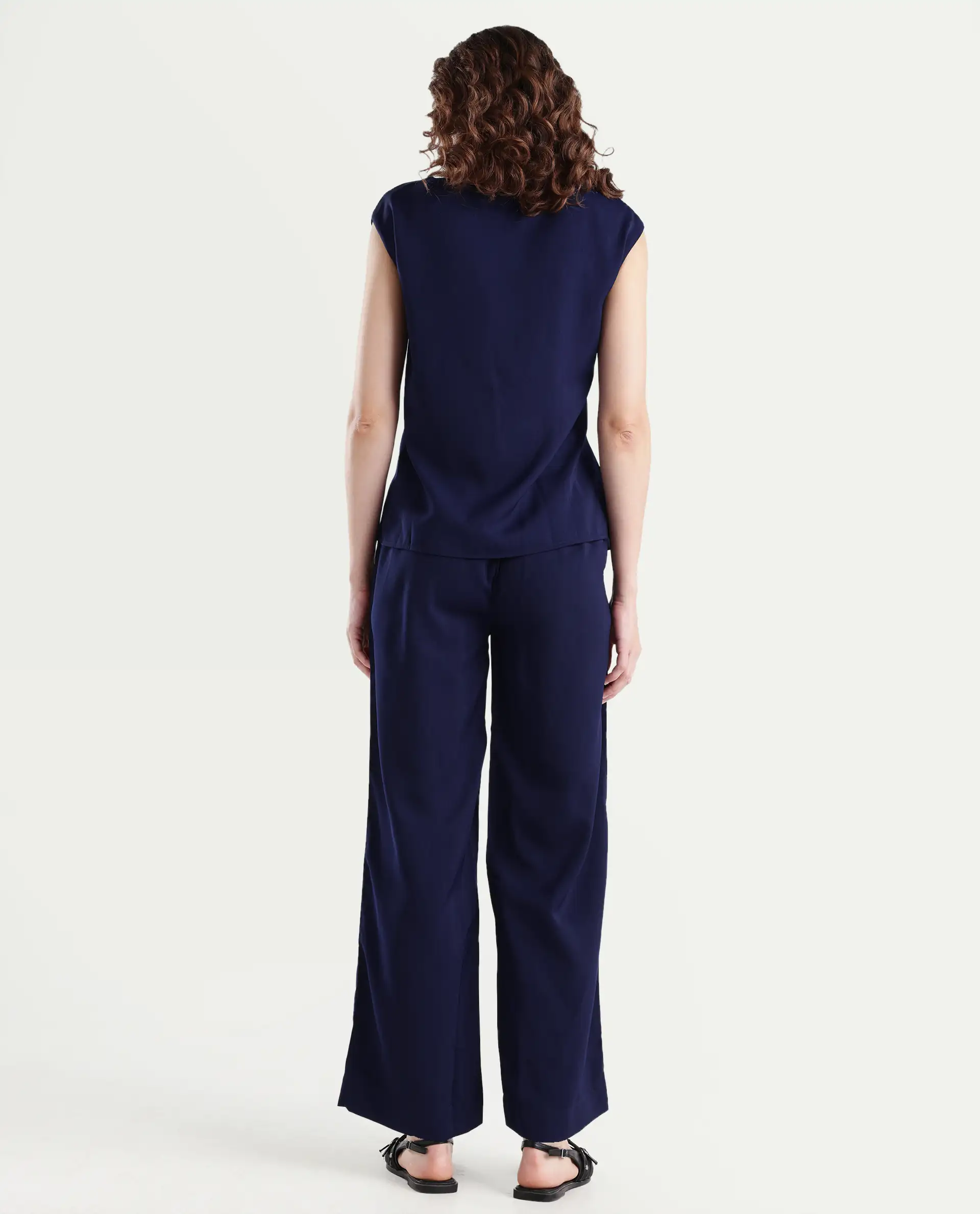 Rareism Women's Leville-B Dark Blue Polyester Blend Plain Straight Fit Trouser - Image 7