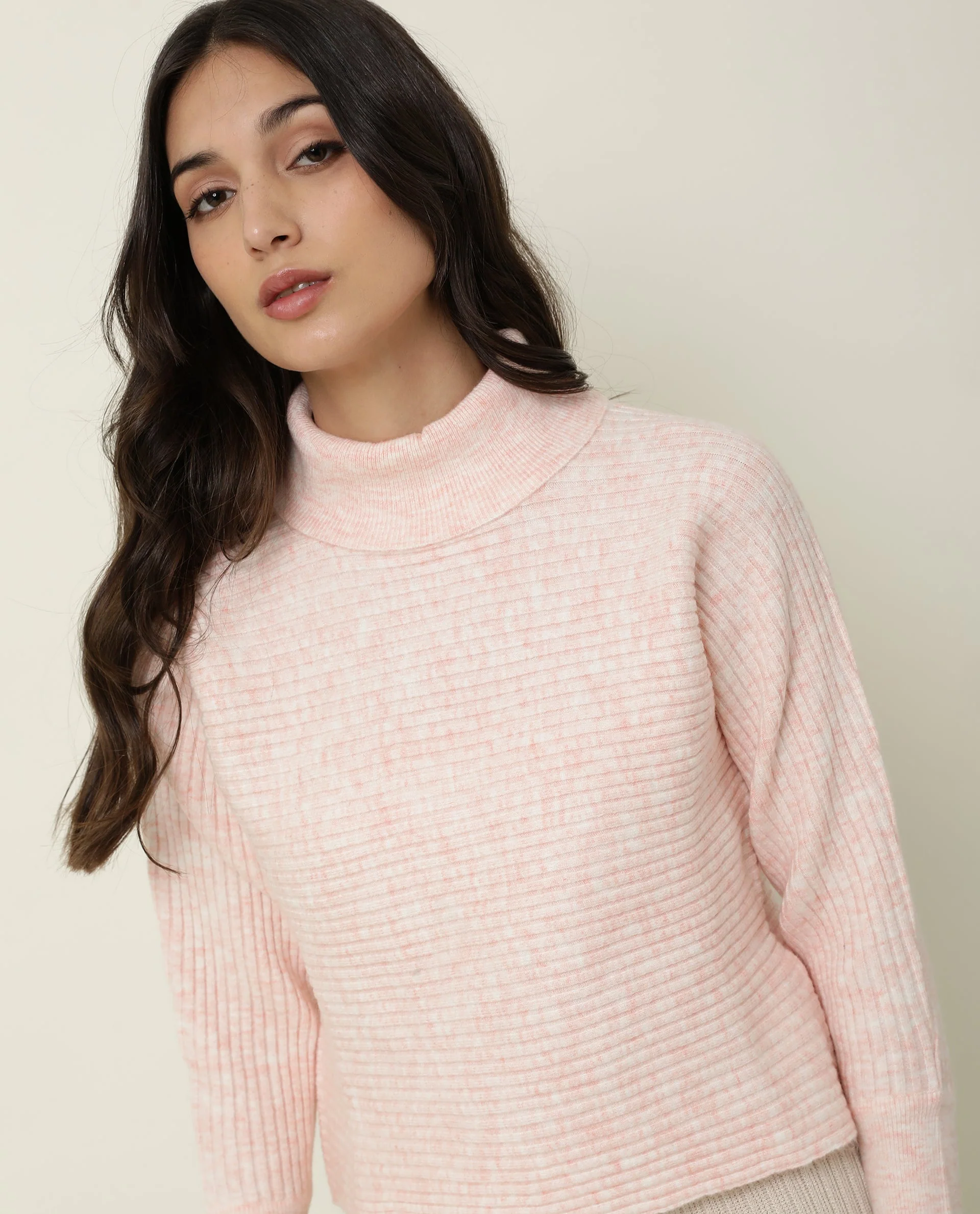 Rareism Women's Levour Pink Acrylic Turtle Neck Plain Relaxed Fit Sweater - Image 2