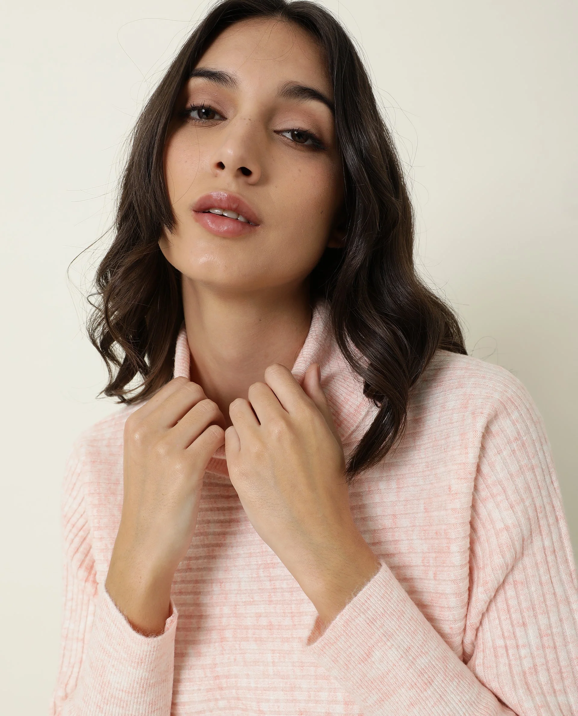 Rareism Women's Levour Pink Acrylic Turtle Neck Plain Relaxed Fit Sweater - Image 4