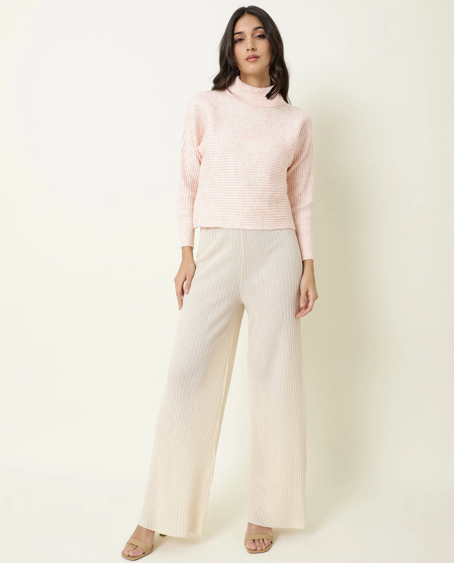 Rareism Women's Levour Pink Acrylic Turtle Neck Plain Relaxed Fit Sweater - Image 8