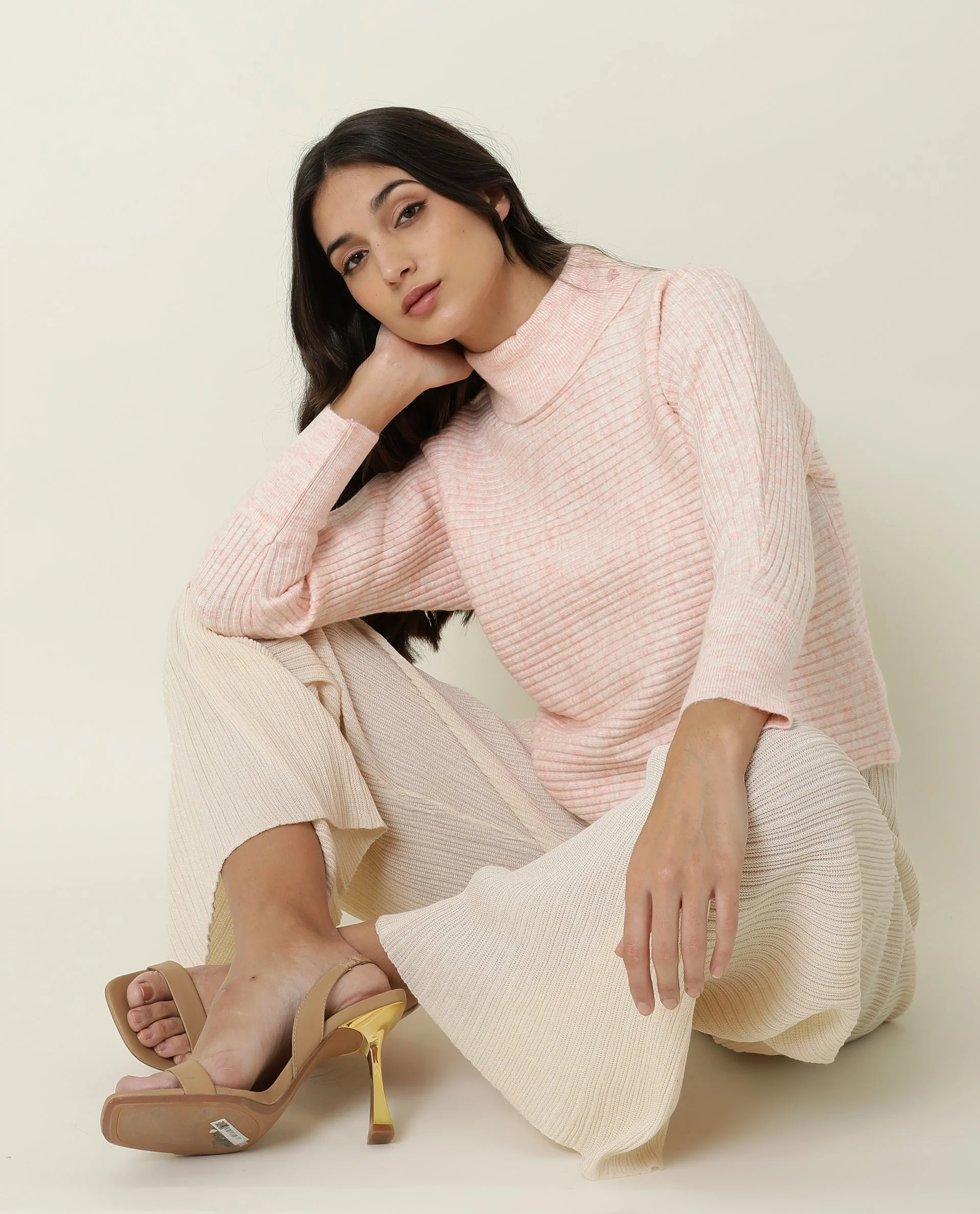 Rareism Women's Levour Pink Acrylic Turtle Neck Plain Relaxed Fit Sweater - Image 9