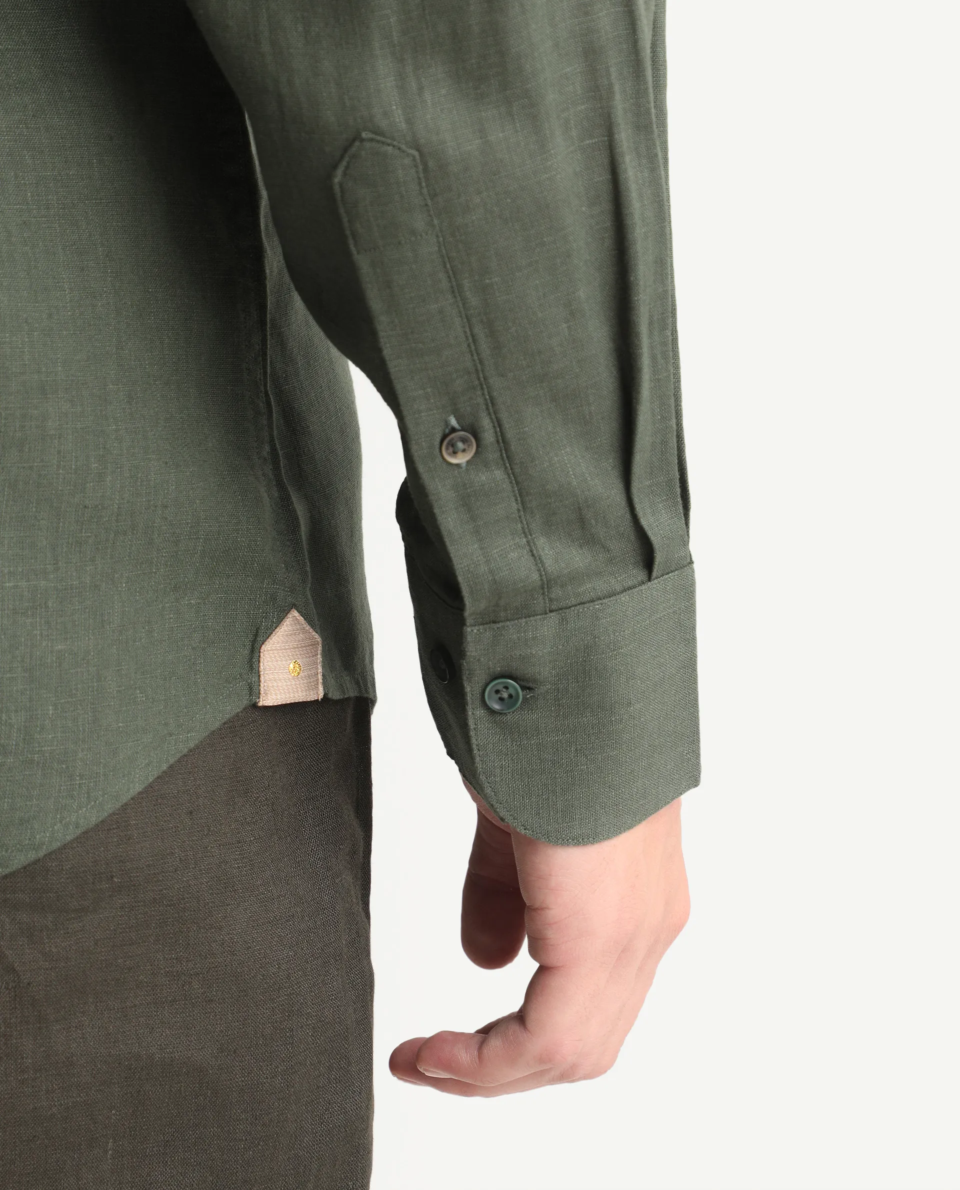 Rare Rabbit Men's Lewan-Ls Dark Green Linen Blend Spread Collar Regular Plain Shirt - Image 4