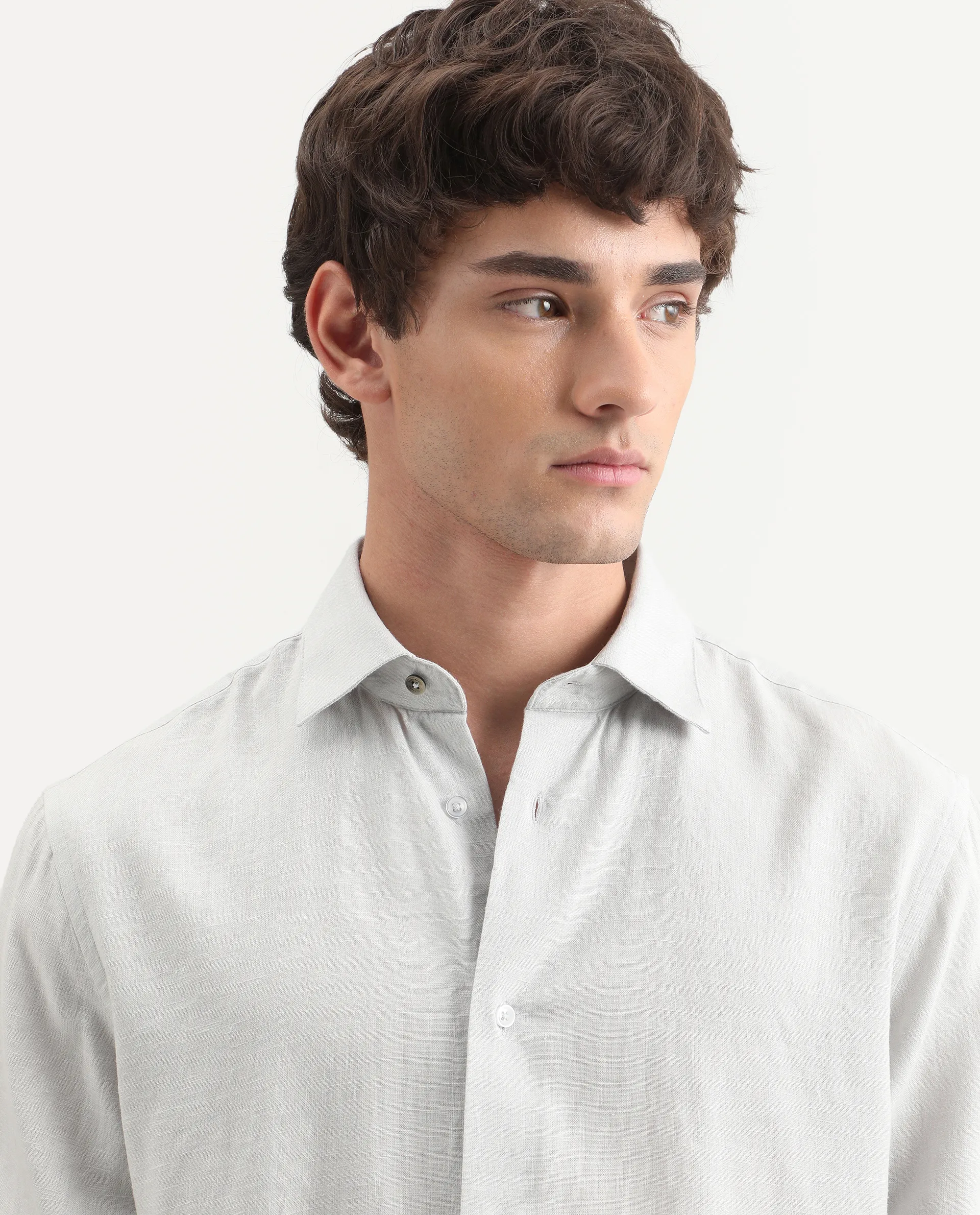 Rare Rabbit Men's Lewan-Ls Dusky Blue Linen Blend Spread Collar Regular Plain Shirt - Image 6