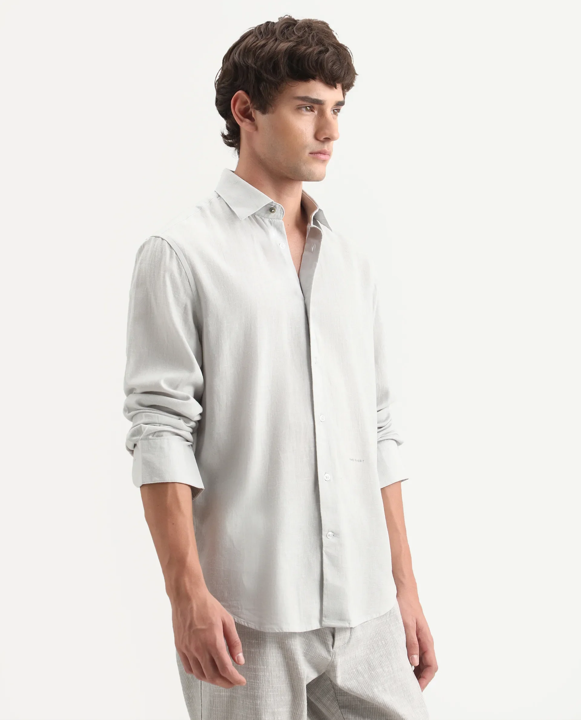 Rare Rabbit Men's Lewan-Ls Dusky Blue Linen Blend Spread Collar Regular Plain Shirt - Image 7