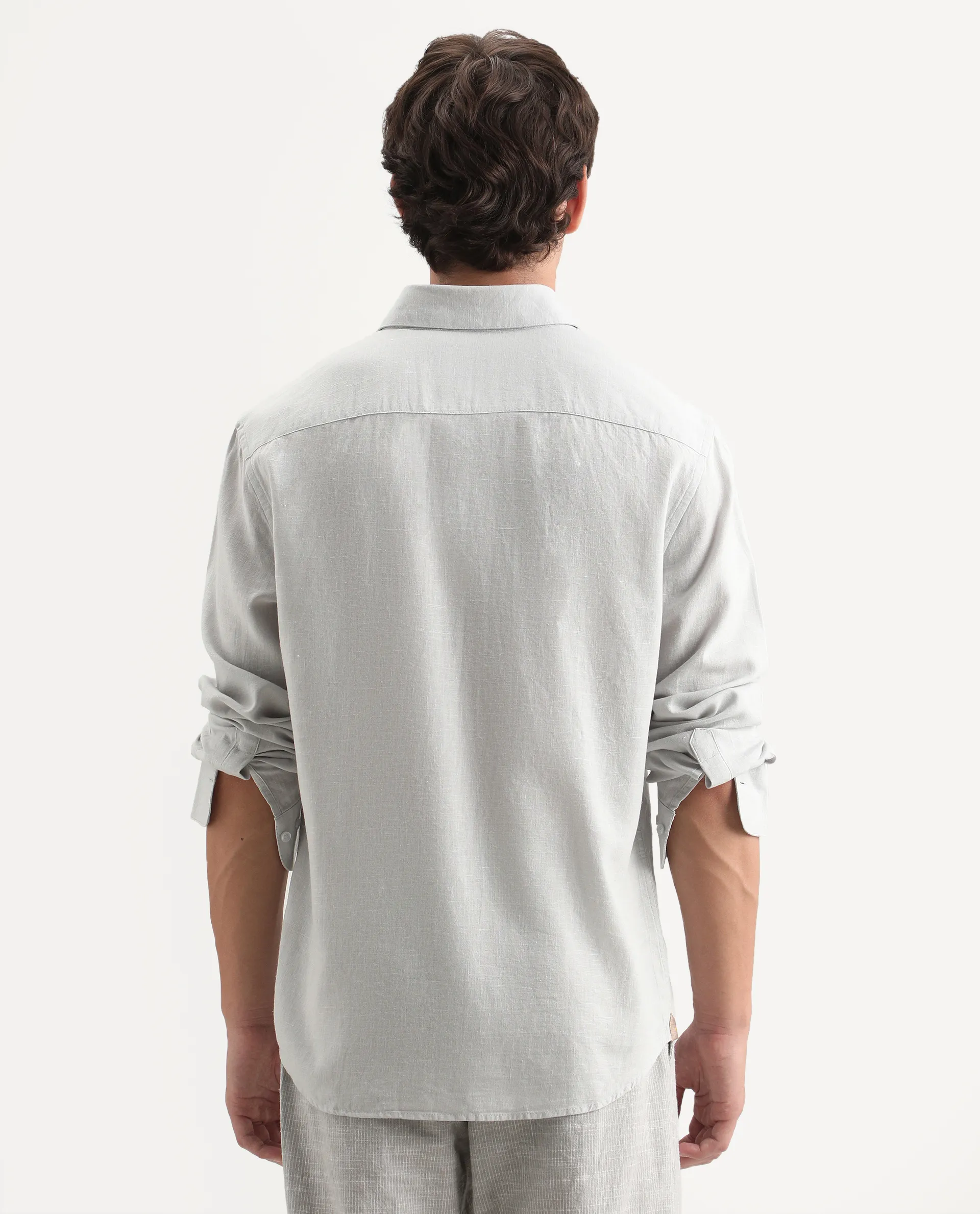 Rare Rabbit Men's Lewan-Ls Dusky Blue Linen Blend Spread Collar Regular Plain Shirt - Image 8