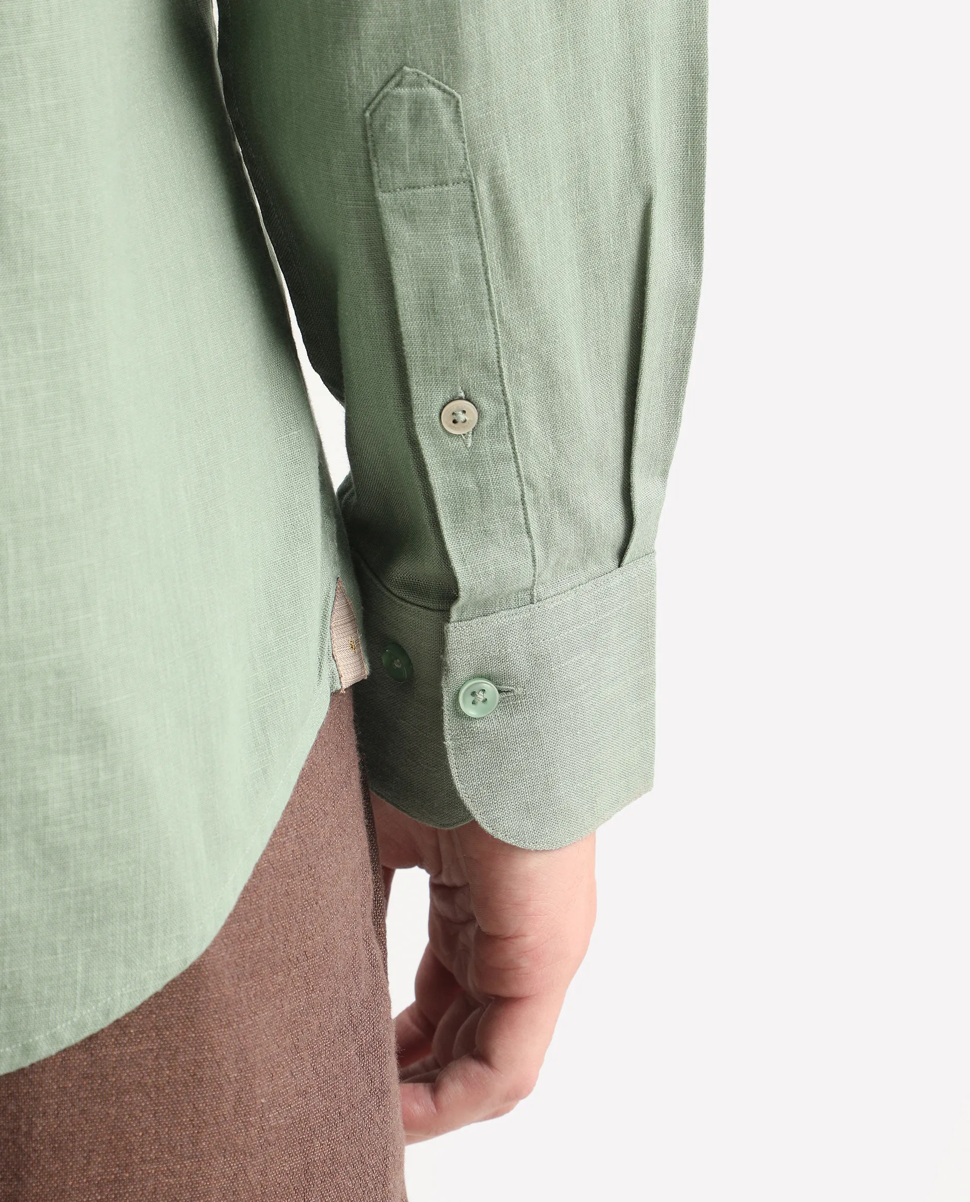 Rare Rabbit Men's Lewan-Ls Dusky Green Linen Blend Spread Collar Regular Plain Shirt - Image 4