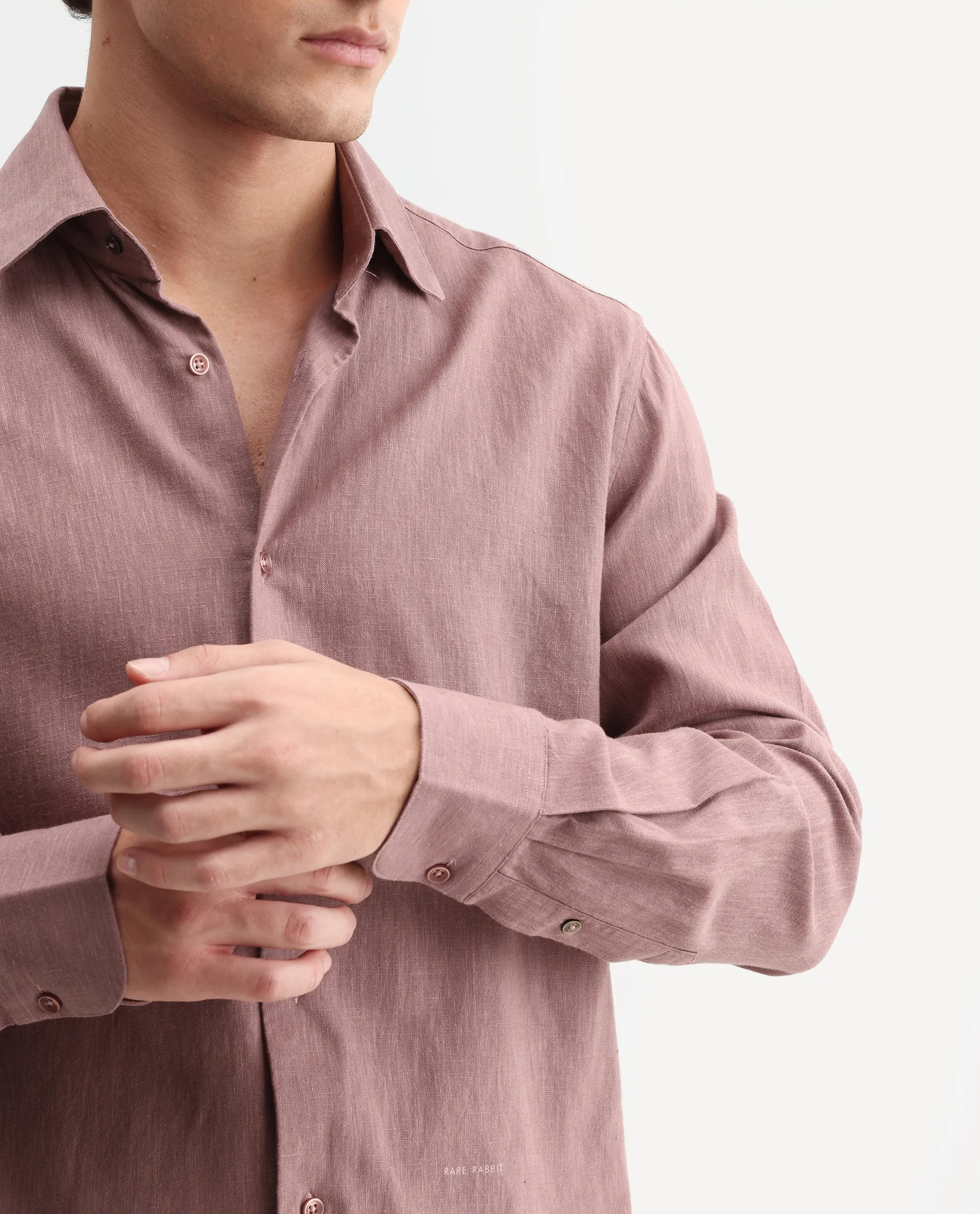 Rare Rabbit Men's Lewan-Ls Dusky Purple Linen Blend Spread Collar Regular Plain Shirt - Image 3