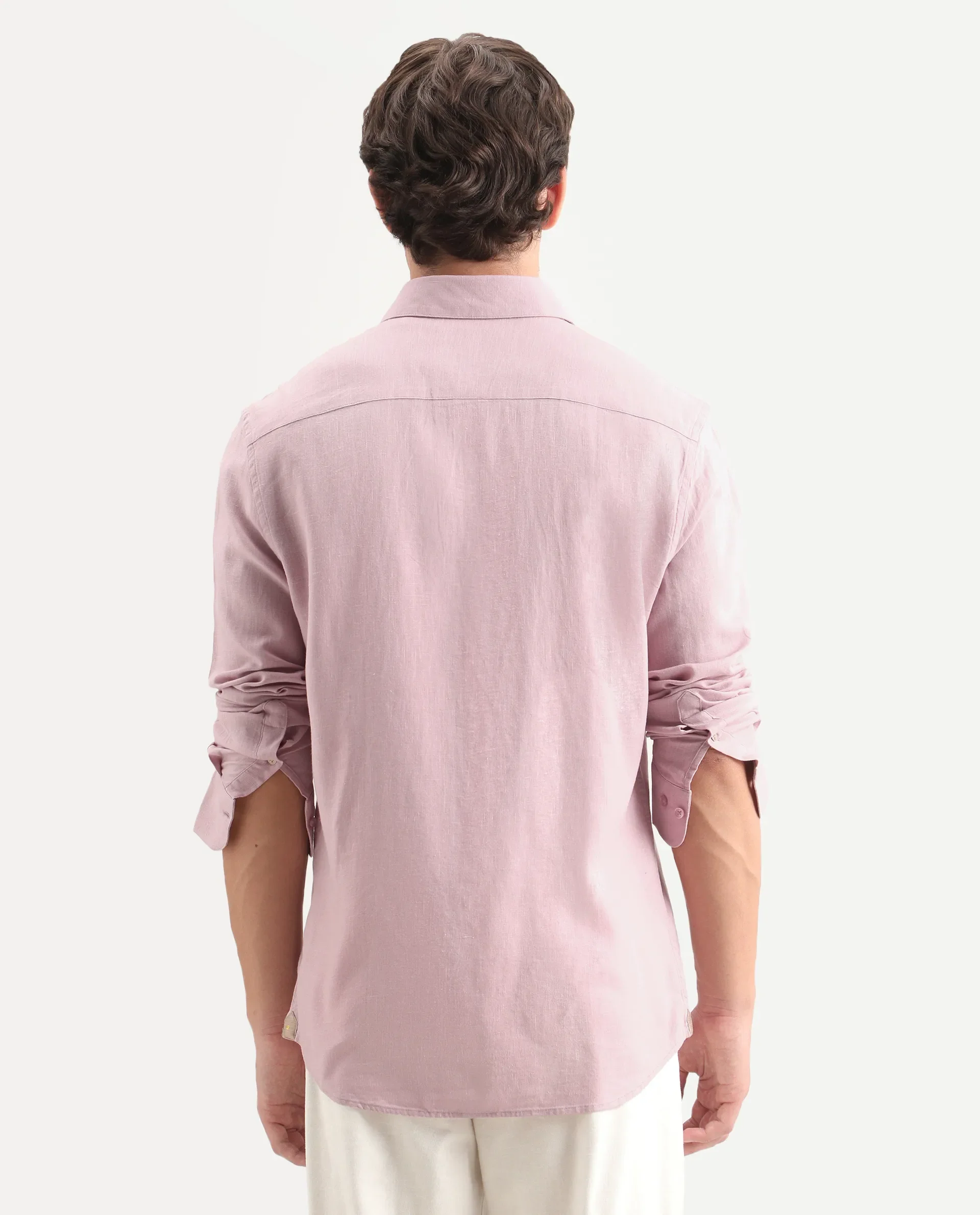 Rare Rabbit Men's Lewan-Ls Light Pink Linen Blend Spread Collar Regular Plain Shirt - Image 7