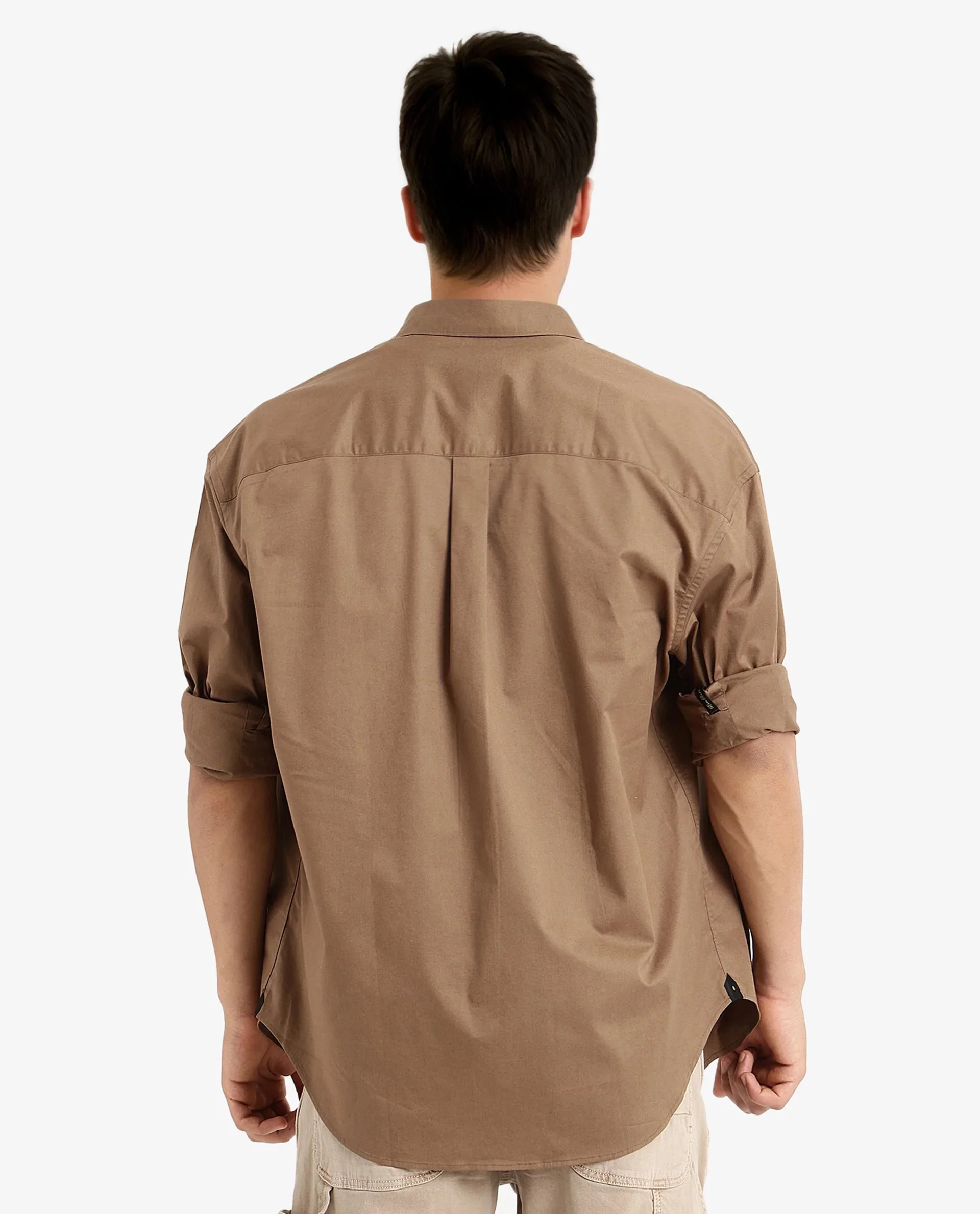Rare Rabbit Men's Lewi Khaki Cotton Plain Boxy Fit Full Sleeve Collared Shirt - Image 4