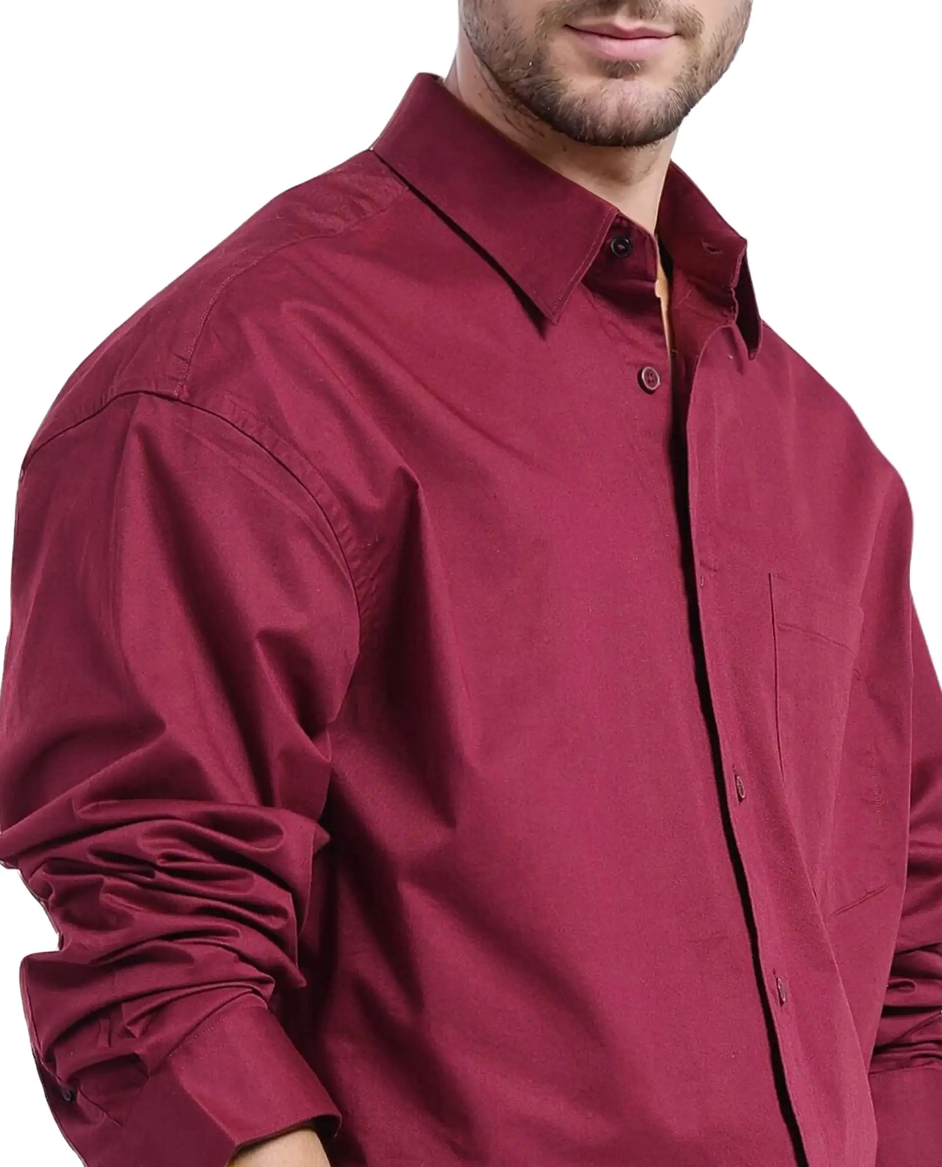 Rare Rabbit Men's Lewi Maroon Cotton Plain Boxy Fit Full Sleeve Collared Shirt - Image 3
