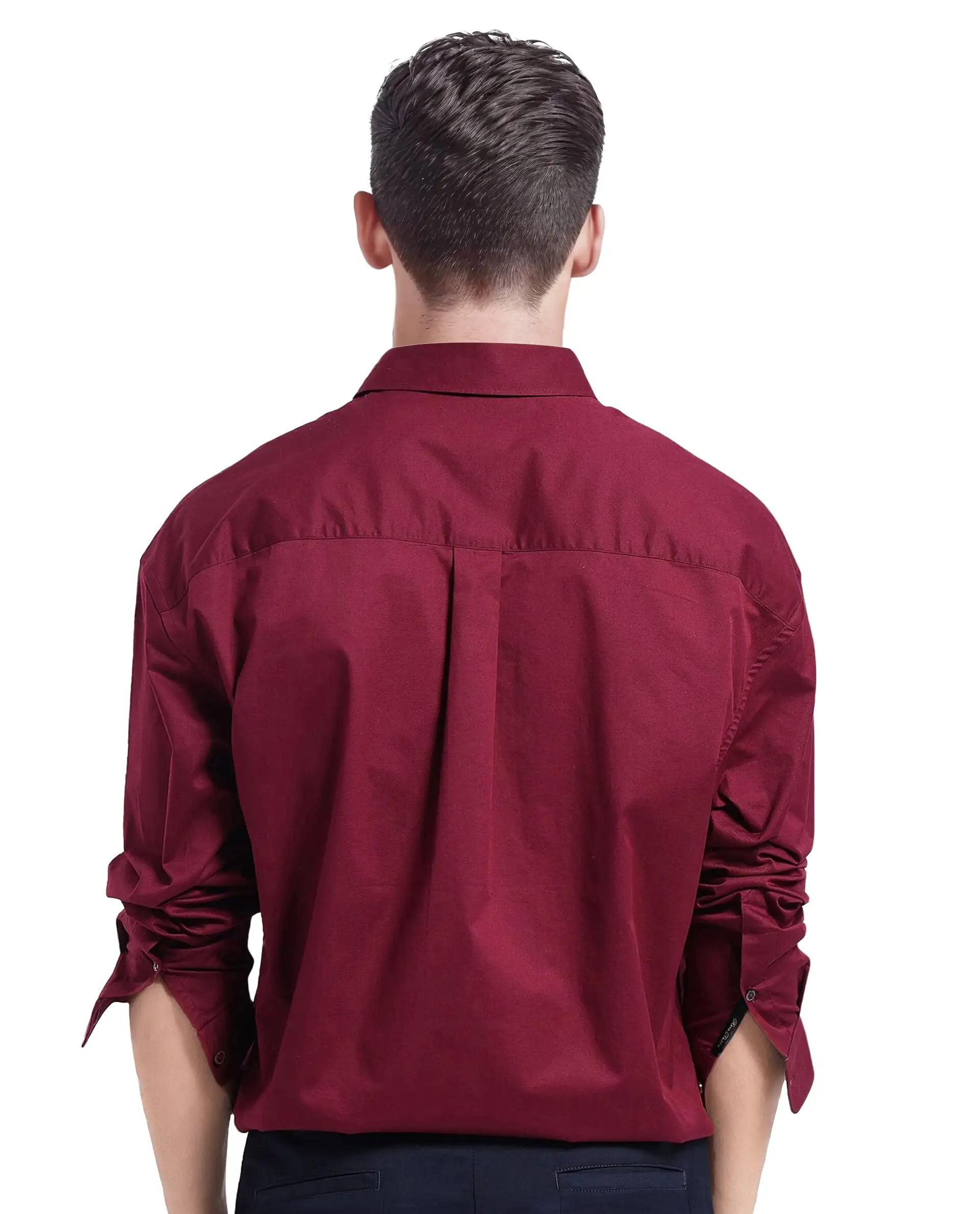 Rare Rabbit Men's Lewi Maroon Cotton Plain Boxy Fit Full Sleeve Collared Shirt - Image 4