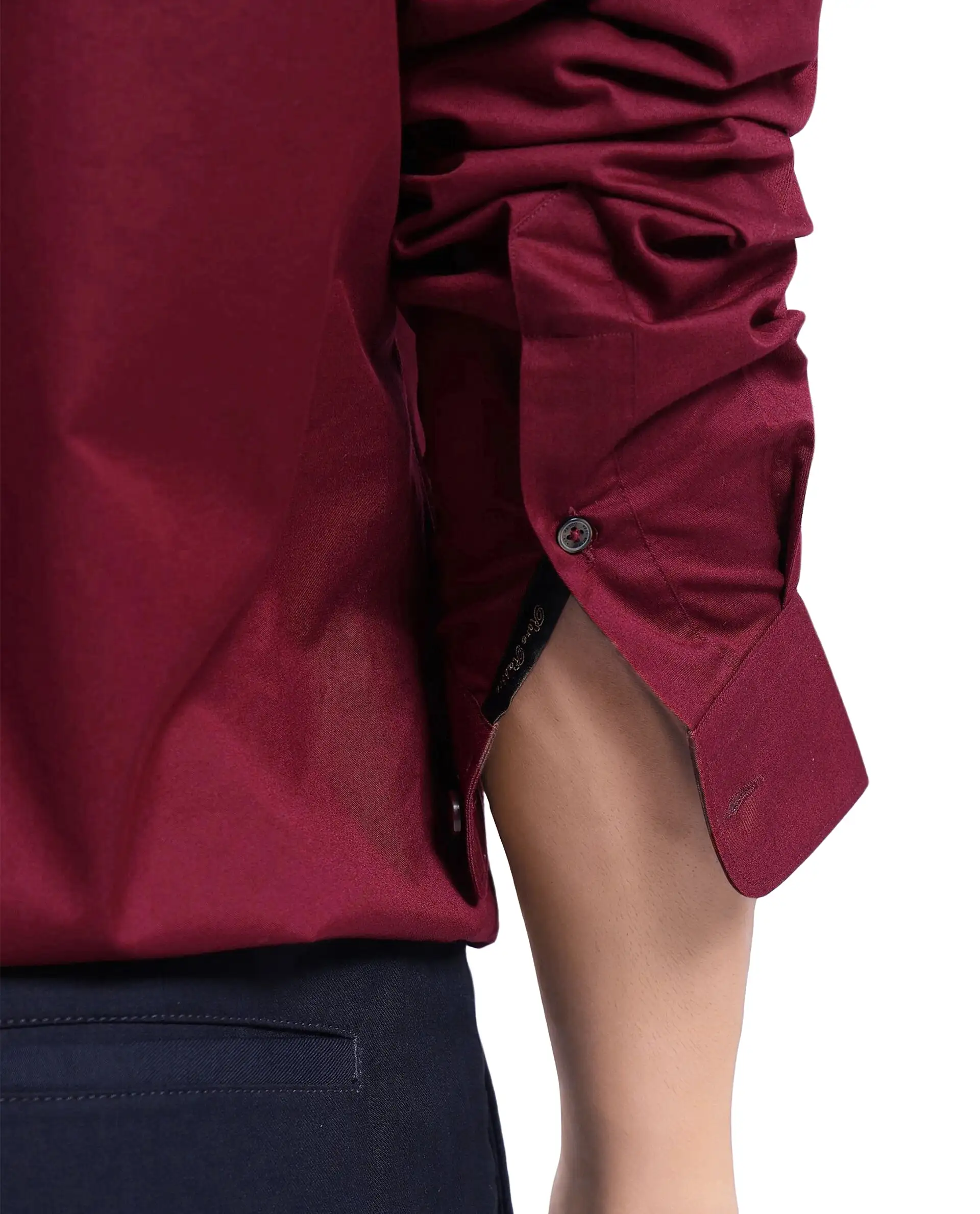 Rare Rabbit Men's Lewi Maroon Cotton Plain Boxy Fit Full Sleeve Collared Shirt - Image 5