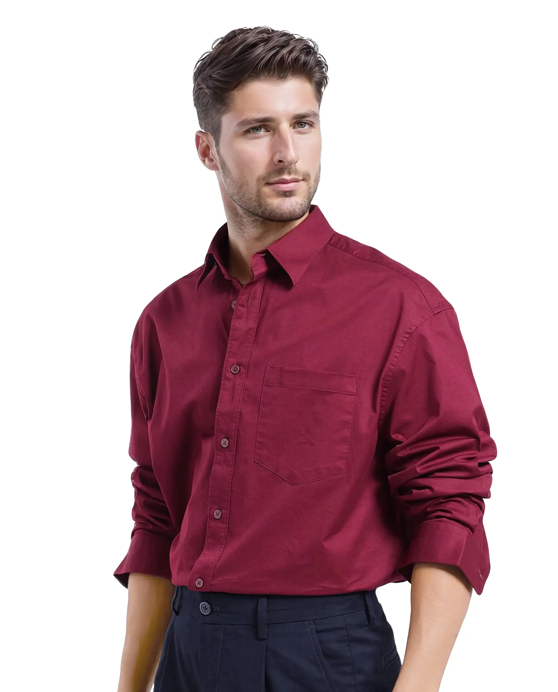 Rare Rabbit Men's Lewi Maroon Cotton Plain Boxy Fit Full Sleeve Collared Shirt - Image 6