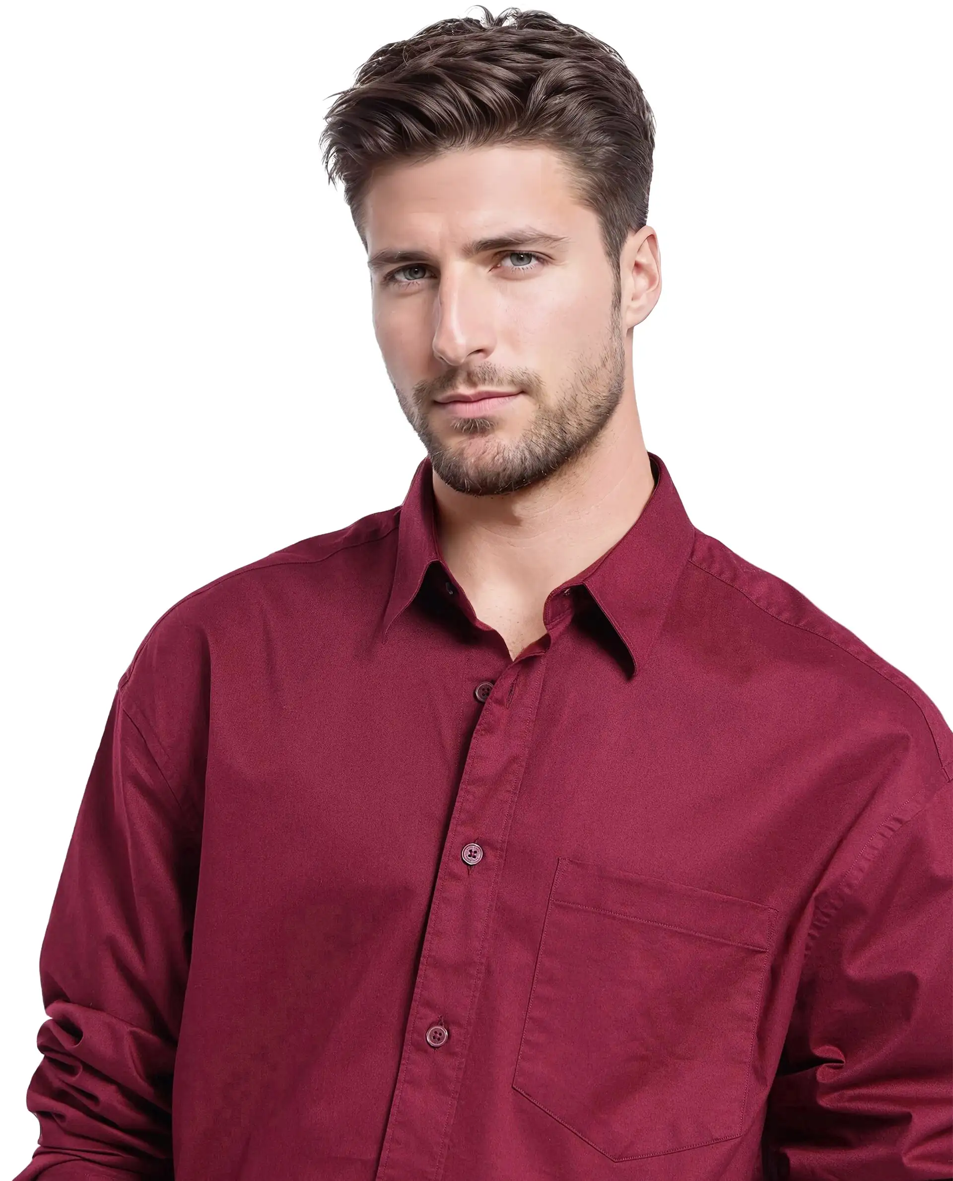 Rare Rabbit Men's Lewi Maroon Cotton Plain Boxy Fit Full Sleeve Collared Shirt - Image 8