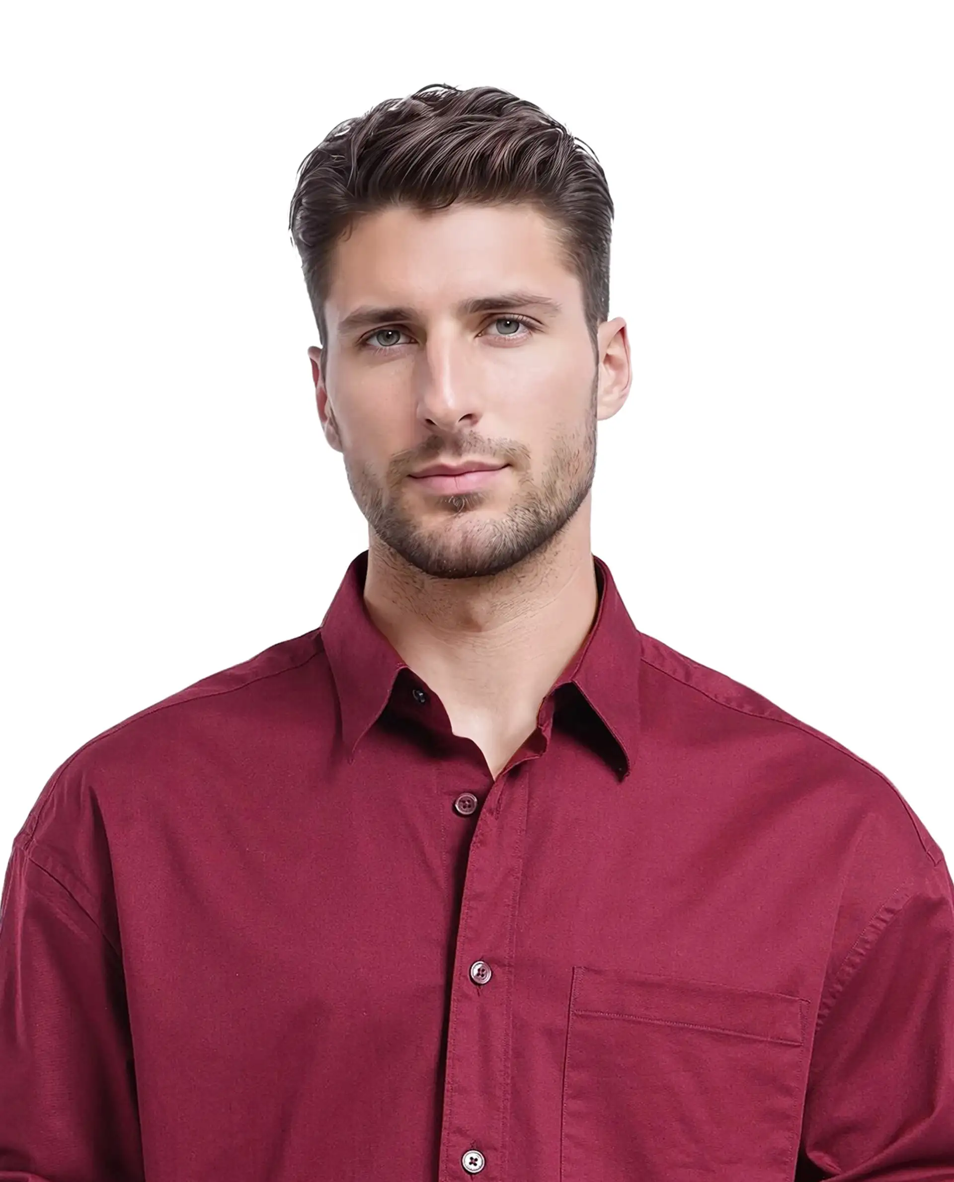 Rare Rabbit Men's Lewi Maroon Cotton Plain Boxy Fit Full Sleeve Collared Shirt - Image 9
