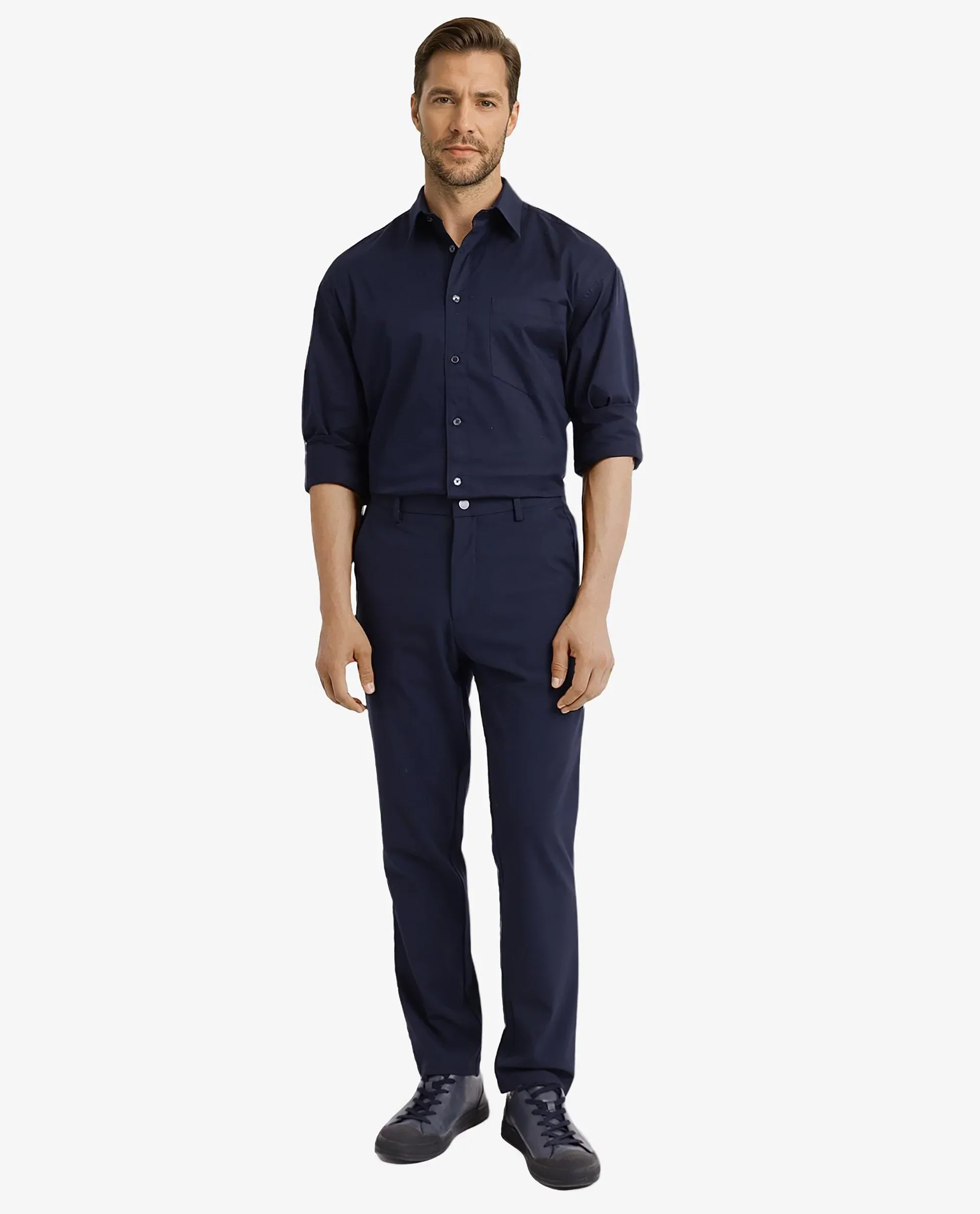 Rare Rabbit Men's Lewi Navy Cotton Plain Boxy Fit Full Sleeve Collared Shirt - Image 2