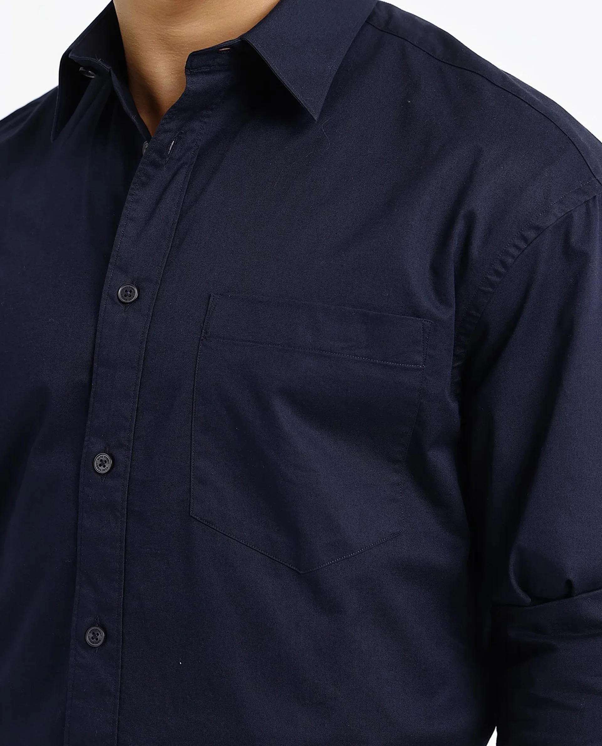 Rare Rabbit Men's Lewi Navy Cotton Plain Boxy Fit Full Sleeve Collared Shirt - Image 3