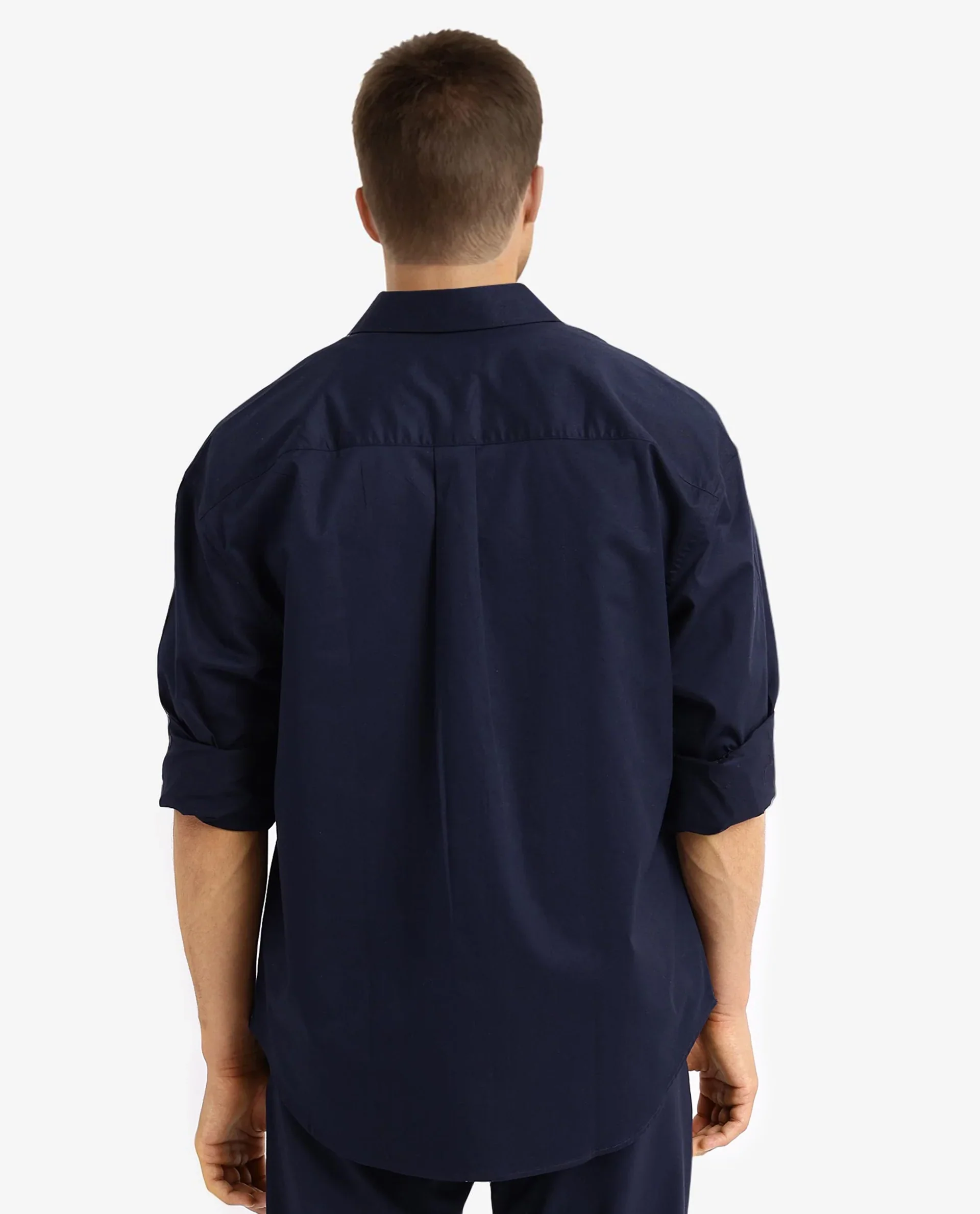 Rare Rabbit Men's Lewi Navy Cotton Plain Boxy Fit Full Sleeve Collared Shirt - Image 4