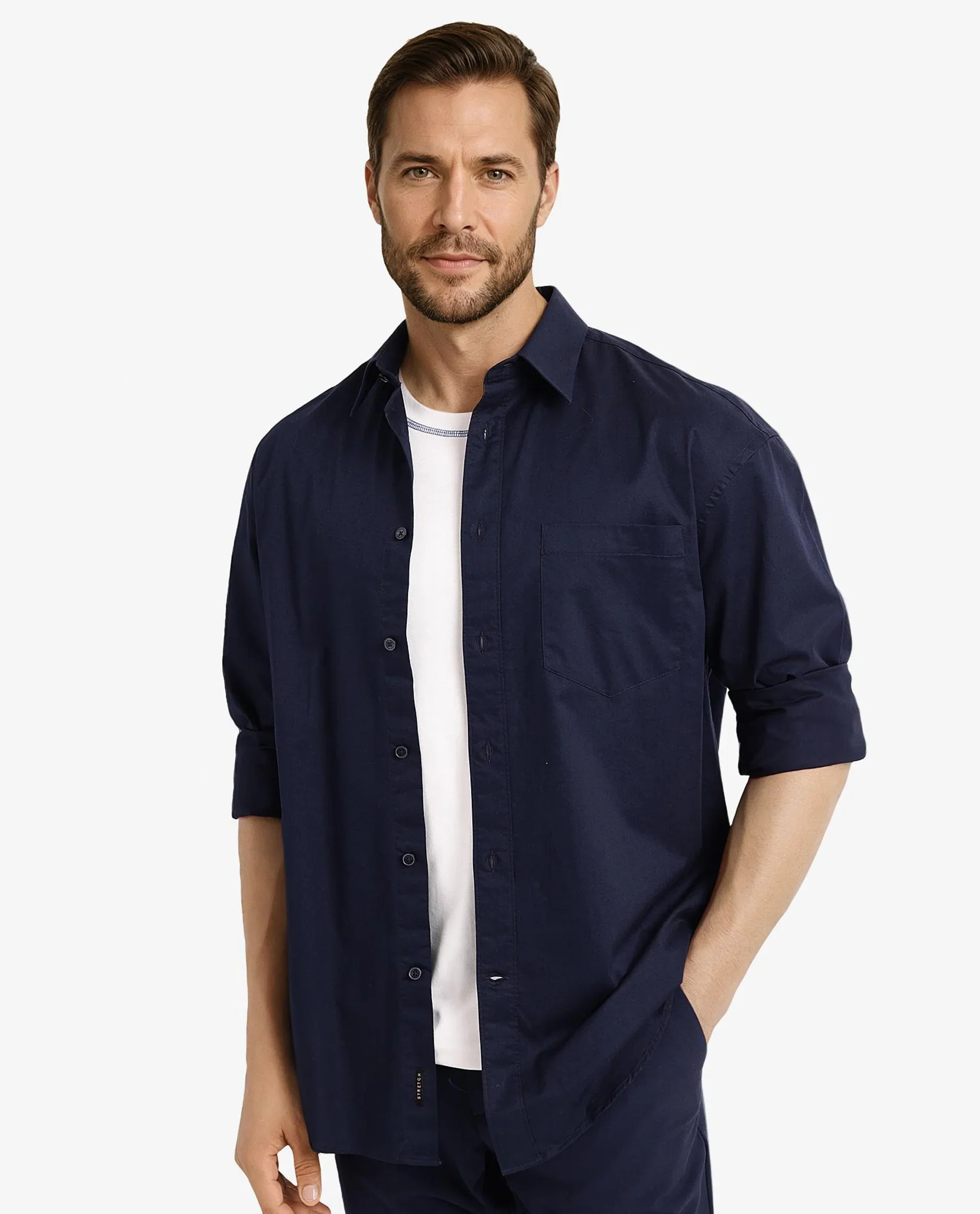 Rare Rabbit Men's Lewi Navy Cotton Plain Boxy Fit Full Sleeve Collared Shirt - Image 5