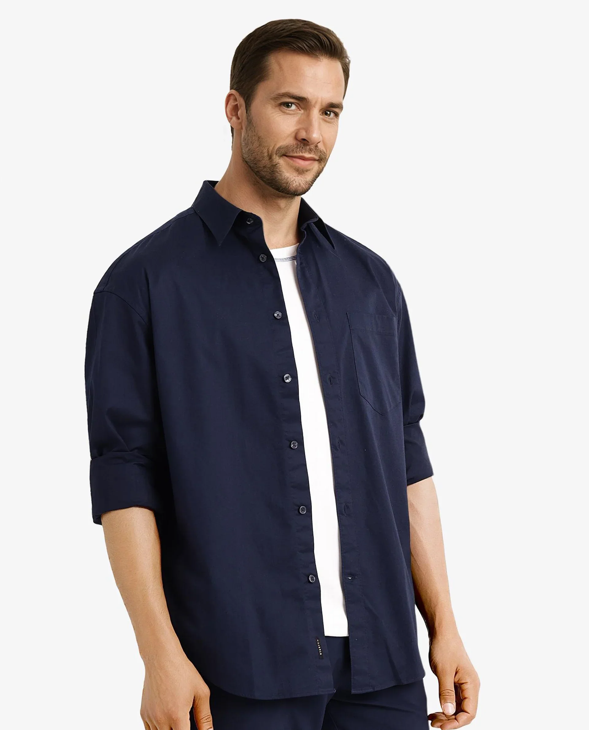 Rare Rabbit Men's Lewi Navy Cotton Plain Boxy Fit Full Sleeve Collared Shirt - Image 9