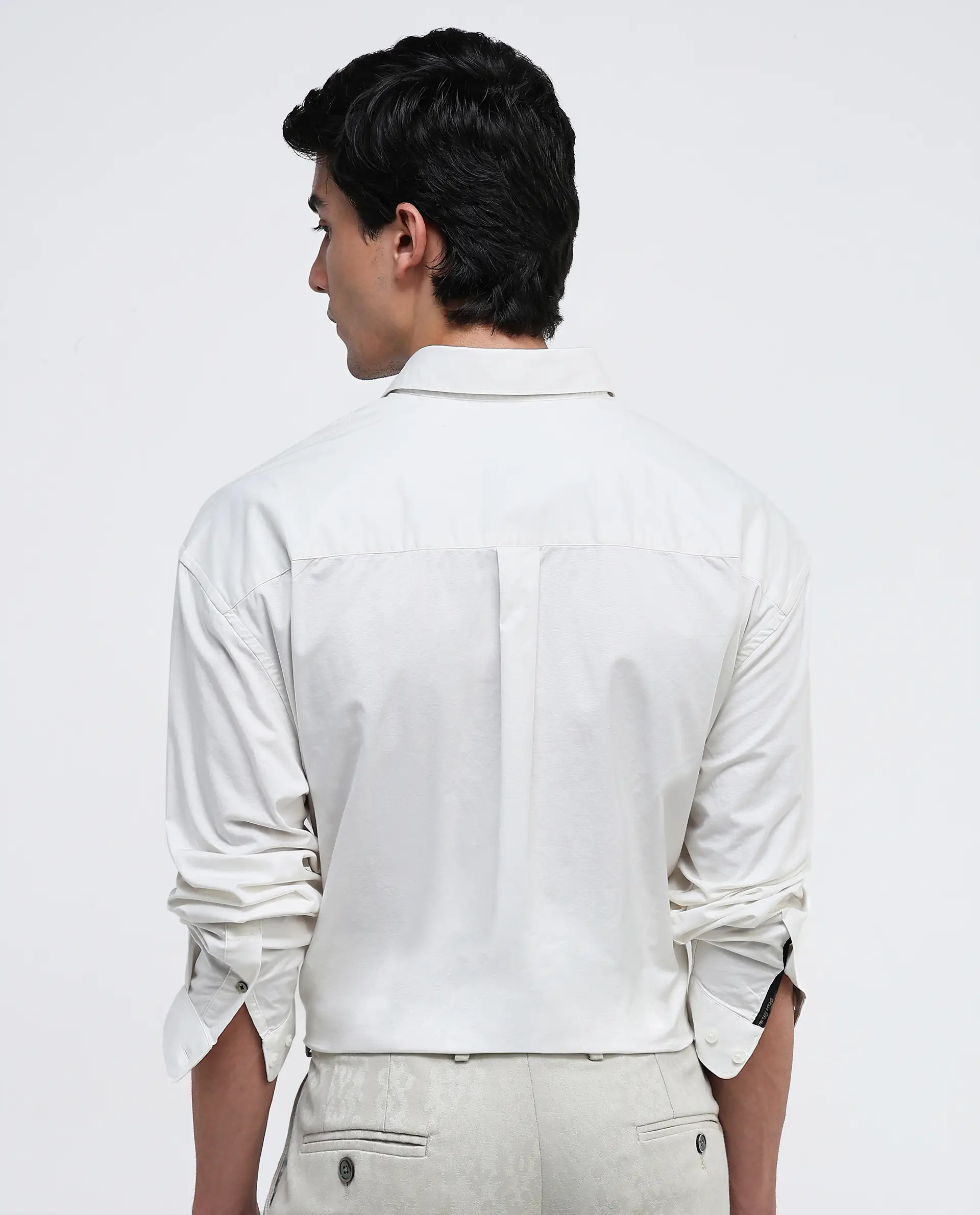 Rare Rabbit Men's Lewi Off White Cotton Plain Boxy Fit Full Sleeve Collared Shirt - Image 6