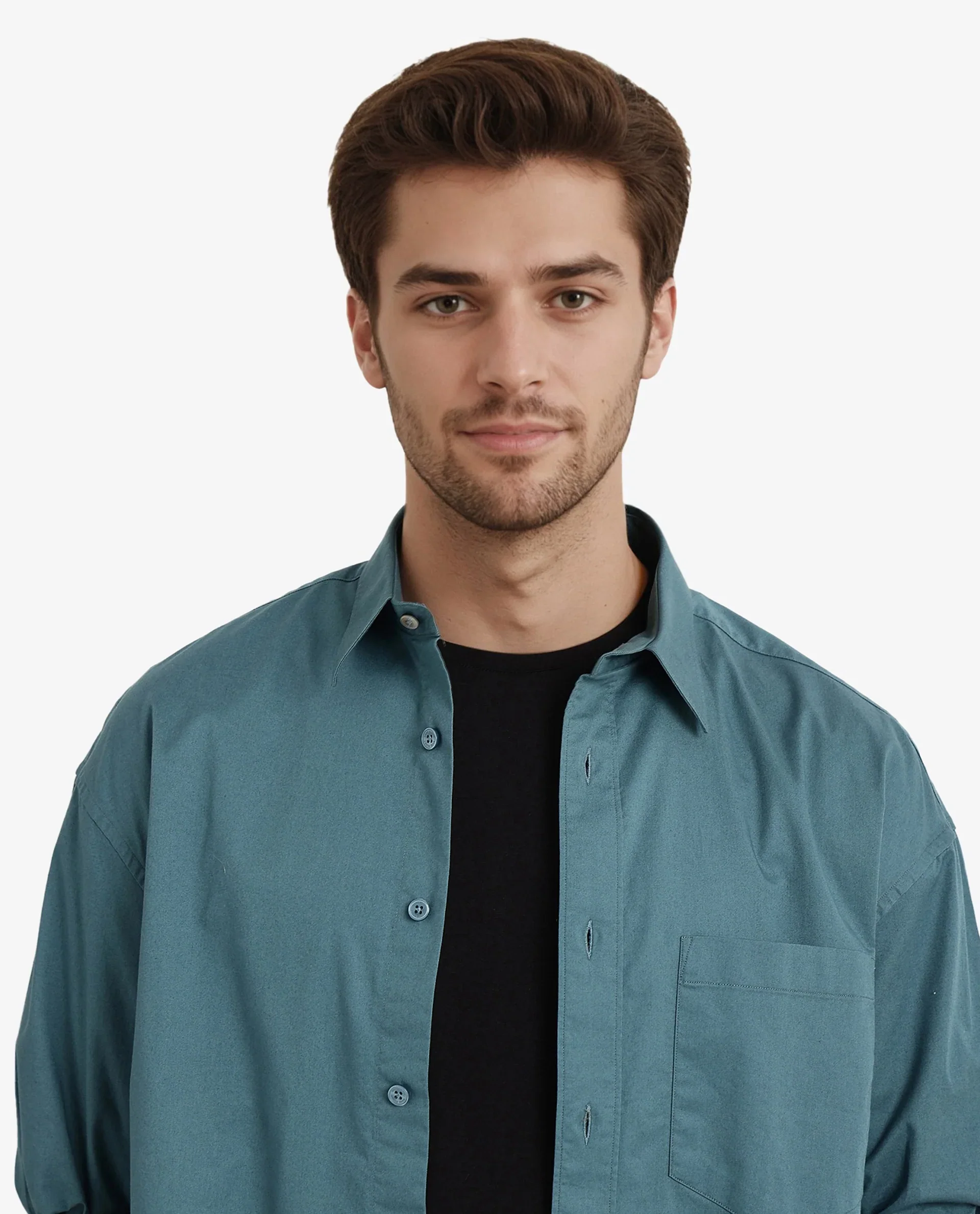 Rare Rabbit Men's Lewi Teal Cotton Plain Boxy Fit Full Sleeve Collared Shirt - Image 3