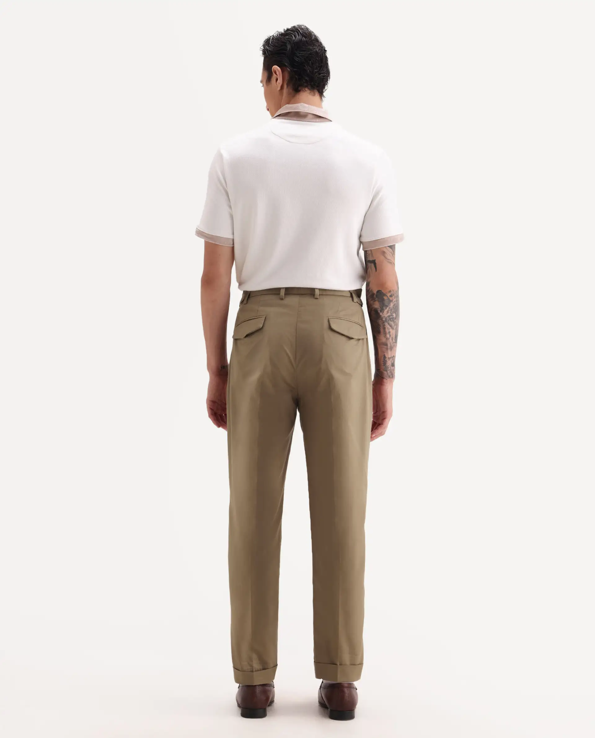 Rare Rabbit Men's Lewit Khaki Cotton Plain Regular Fit Trouser - Image 9
