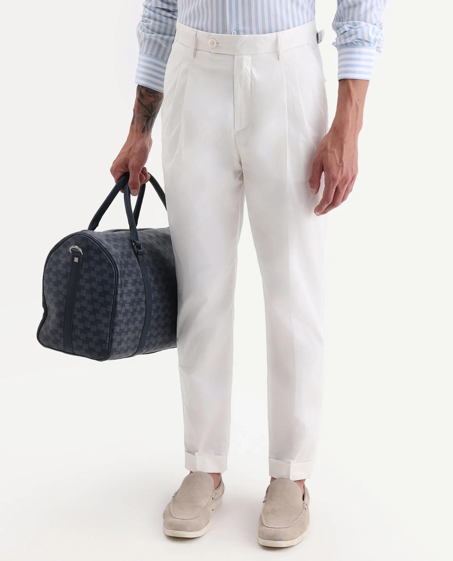 Rare Rabbit Men's Lewit Off White Cotton Plain Regular Fit Trouser - Image 2