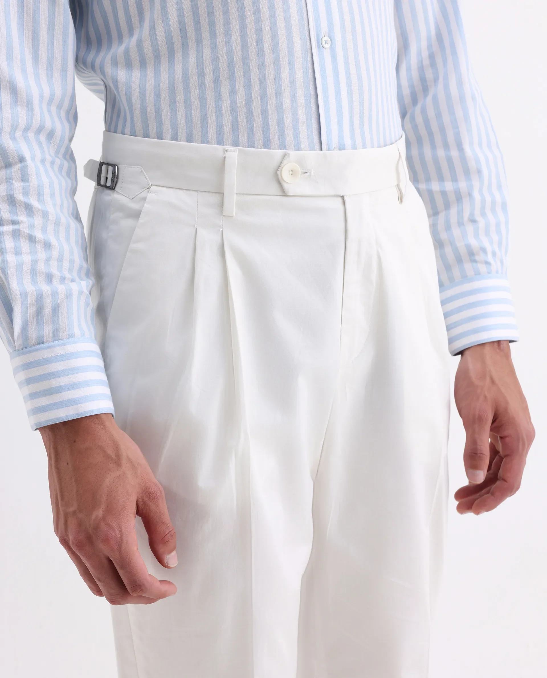 Rare Rabbit Men's Lewit Off White Cotton Plain Regular Fit Trouser - Image 3