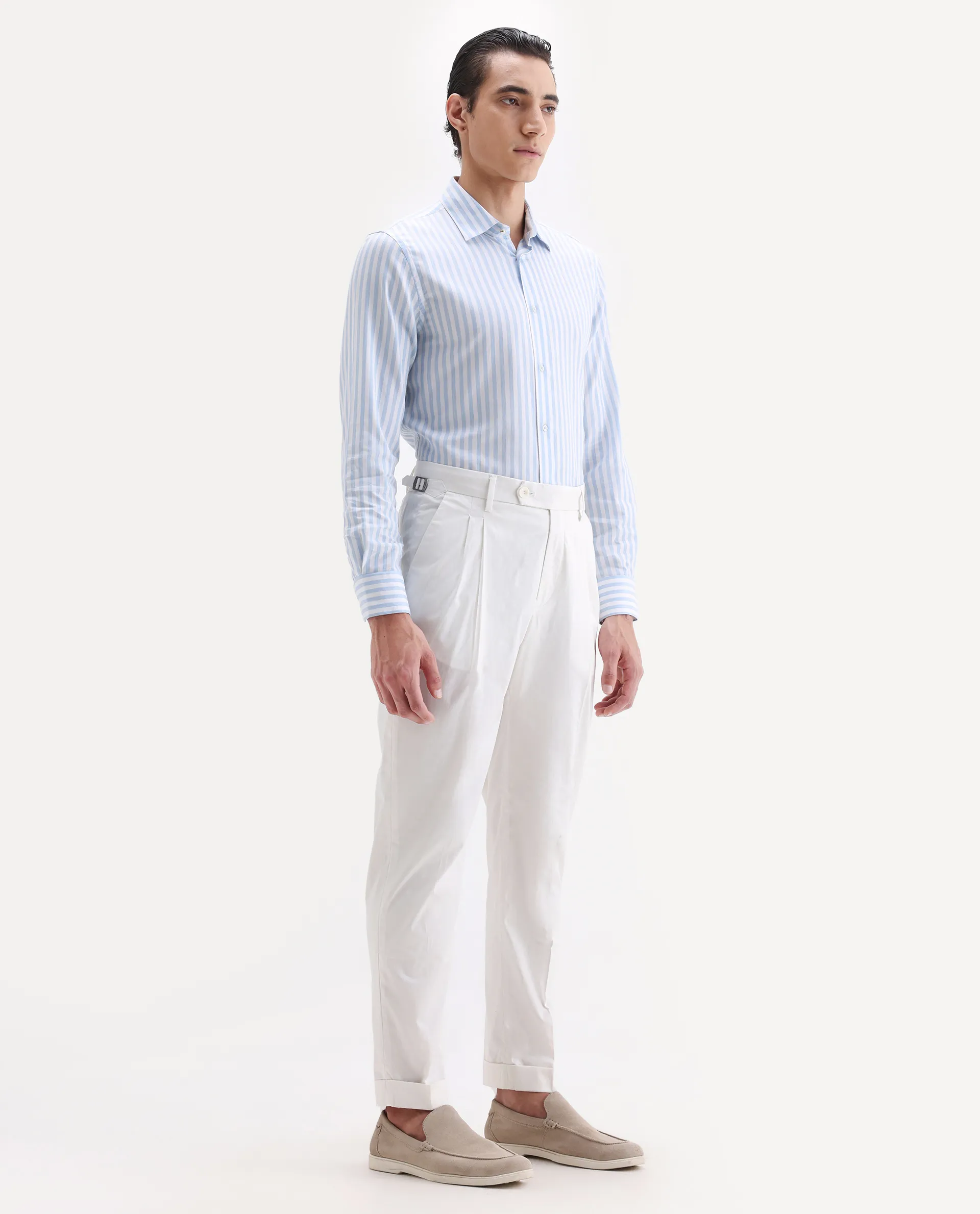 Rare Rabbit Men's Lewit Off White Cotton Plain Regular Fit Trouser - Image 7