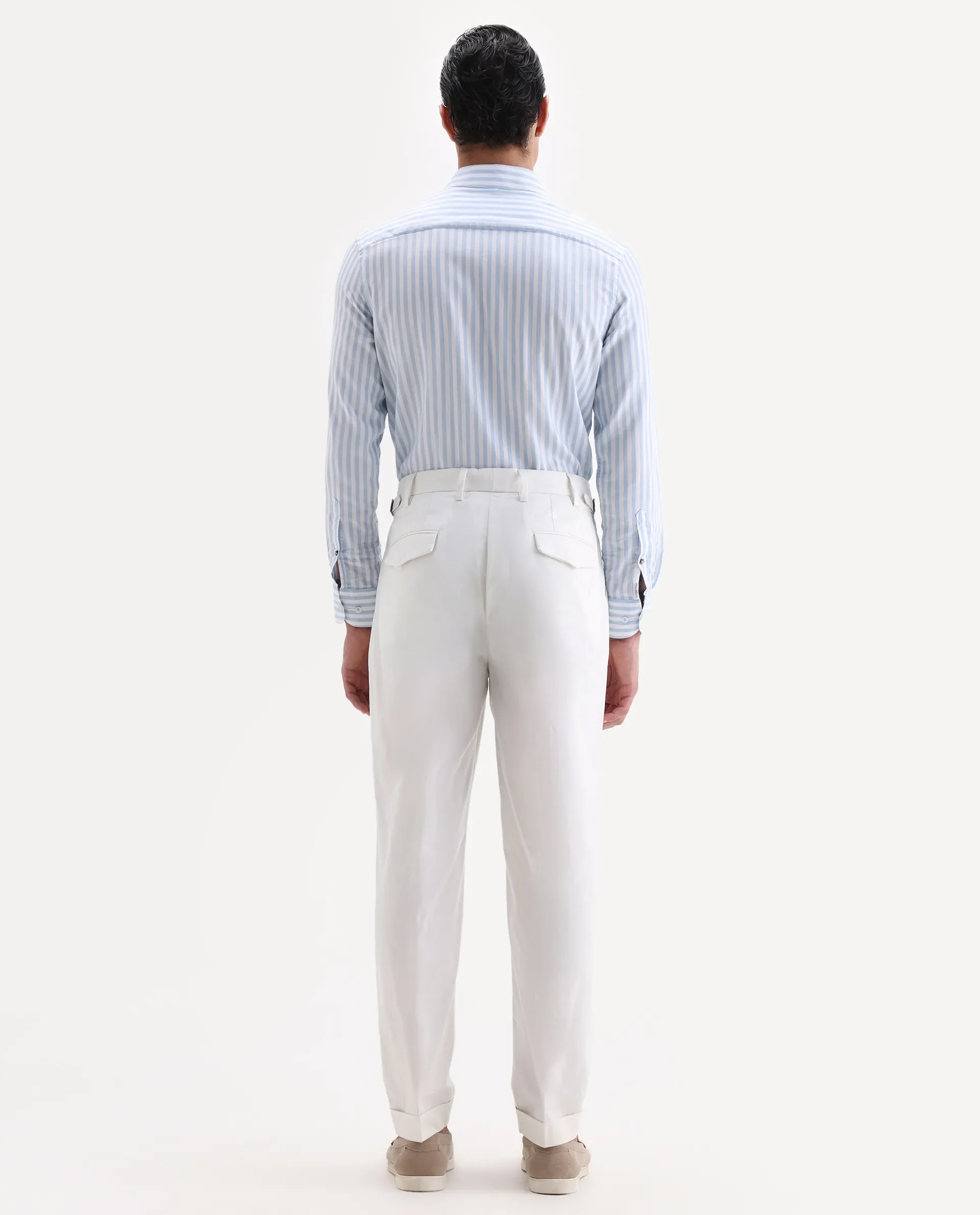 Rare Rabbit Men's Lewit Off White Cotton Plain Regular Fit Trouser - Image 9