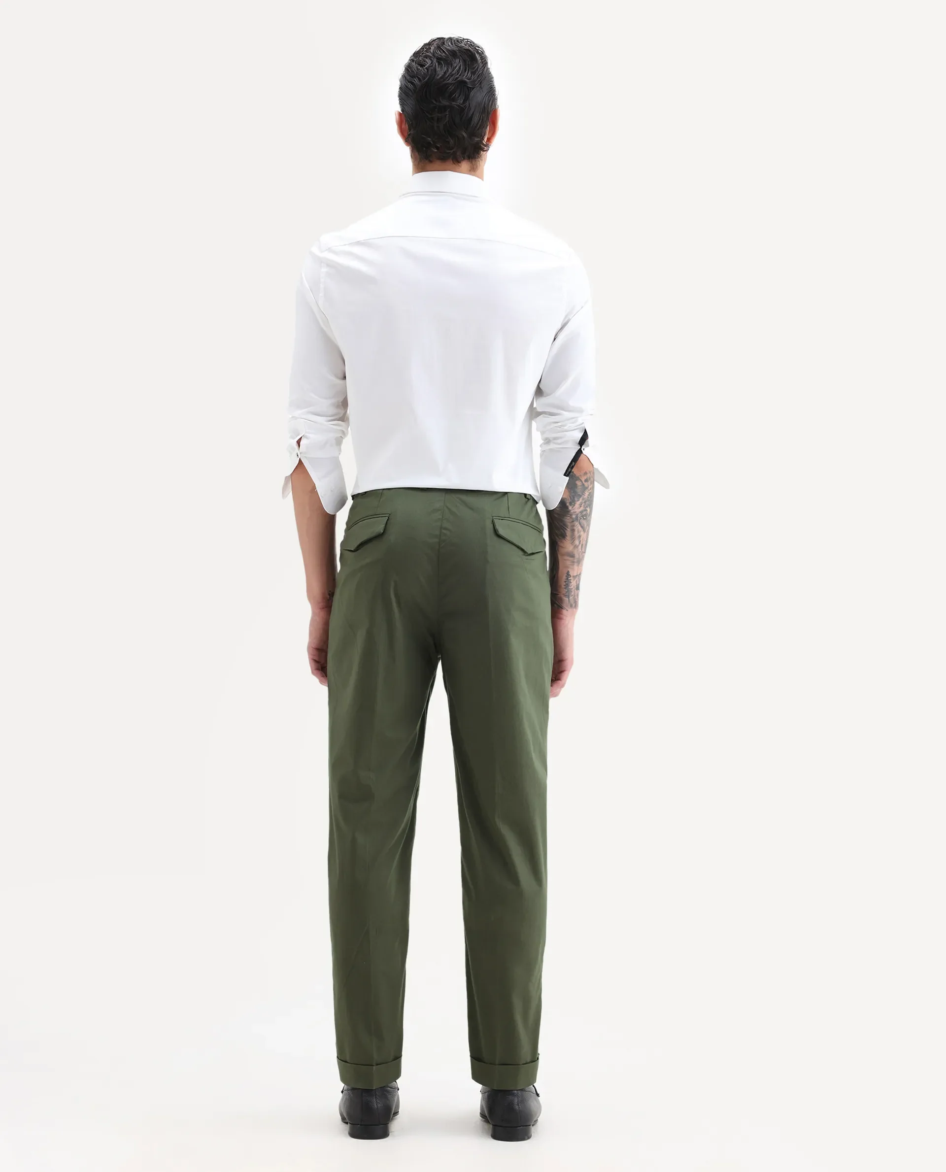 Rare Rabbit Men's Lewit Olive Cotton Plain Regular Fit Trouser - Image 8
