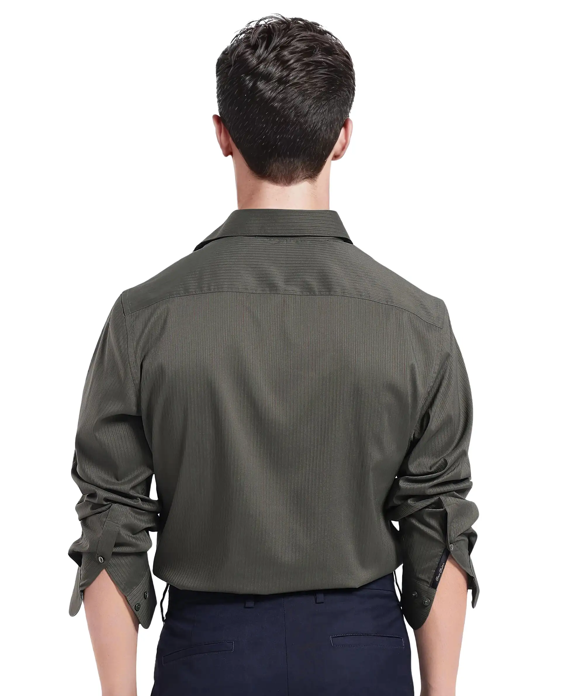 Rare Rabbit Men's Lews Dark Olive Cotton Plain Regular Fit Full Sleeve Collared Shirt - Image 4