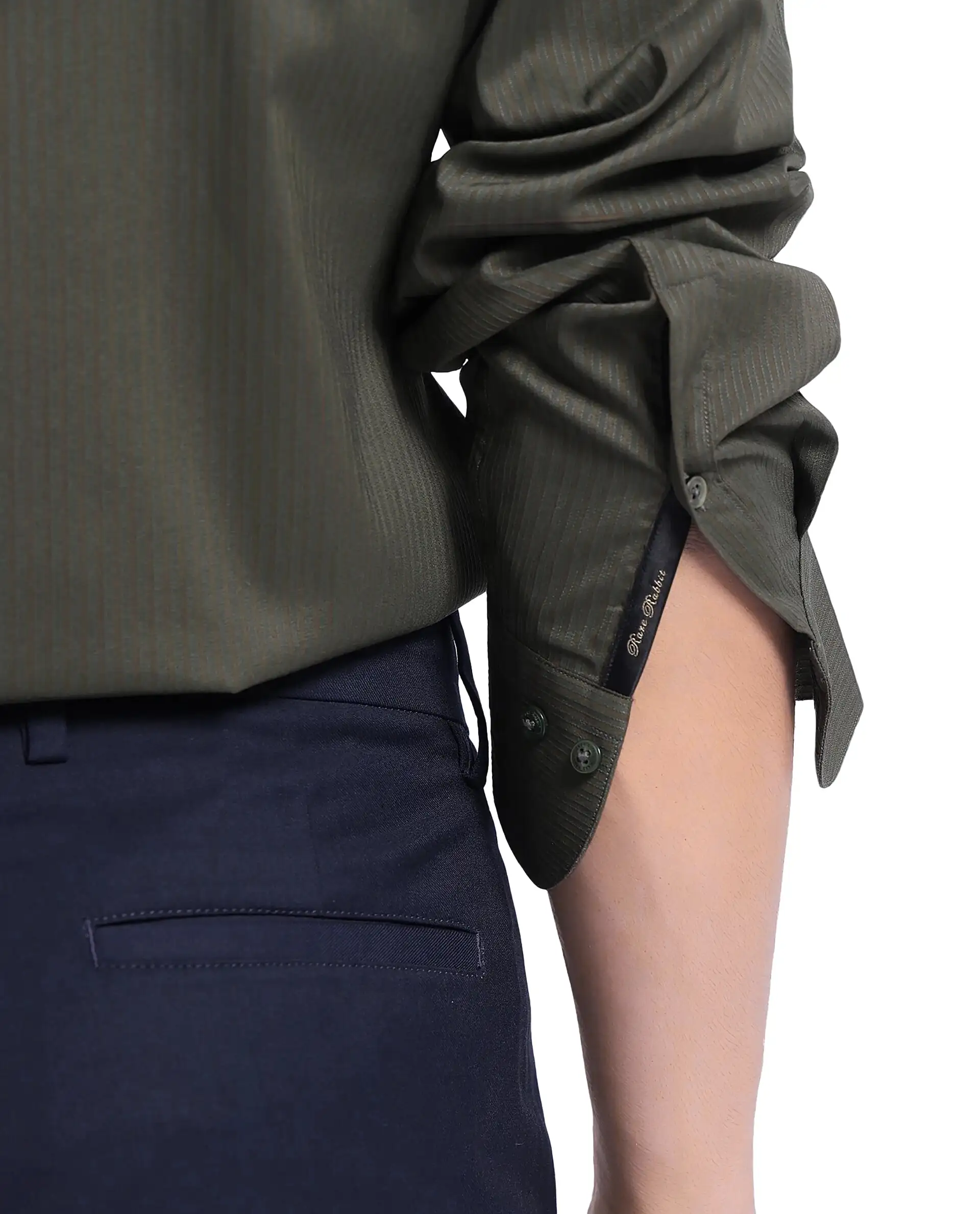 Rare Rabbit Men's Lews Dark Olive Cotton Plain Regular Fit Full Sleeve Collared Shirt - Image 8