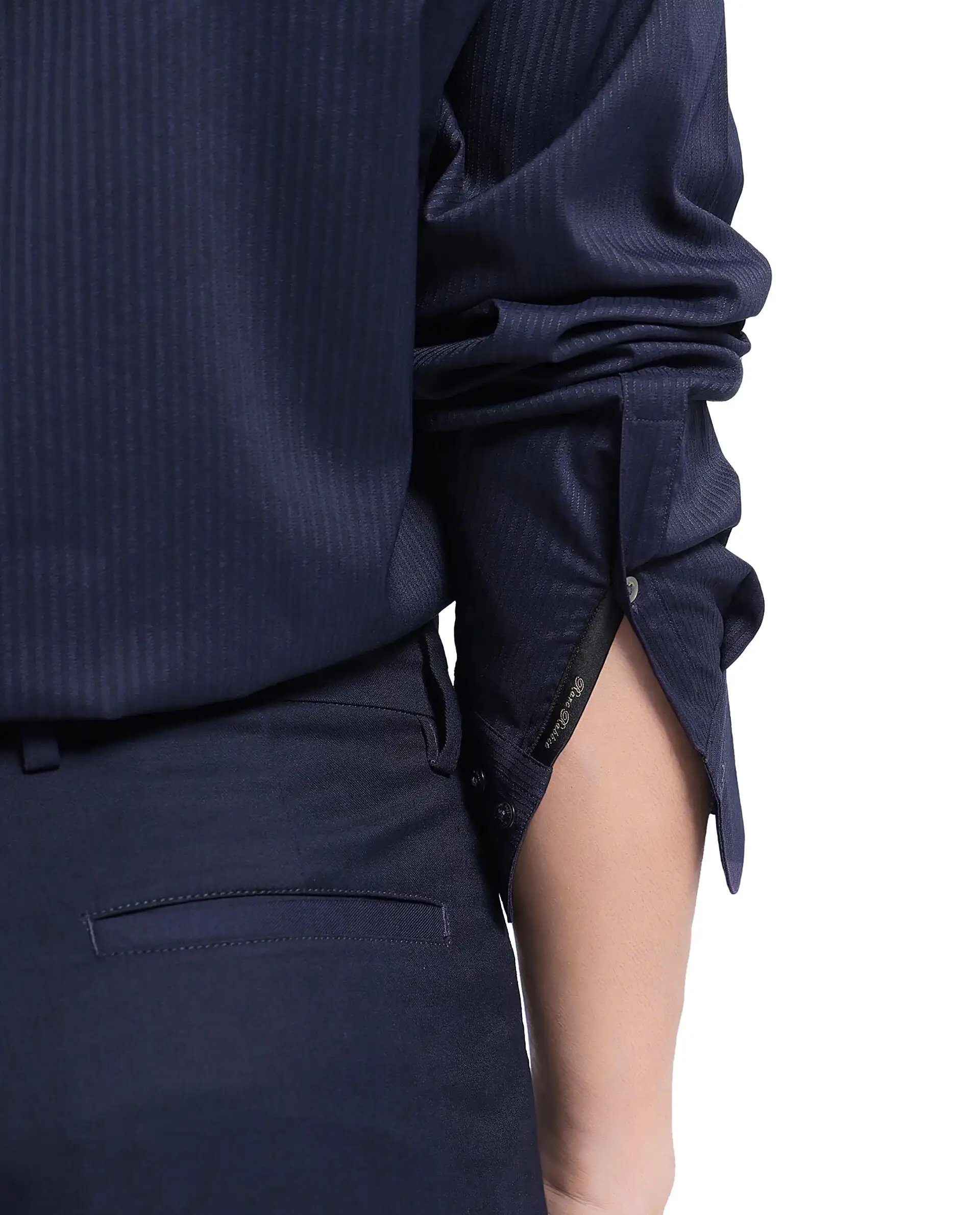 Rare Rabbit Men's Lews Navy Cotton Plain Regular Fit Full Sleeve Collared Shirt - Image 7