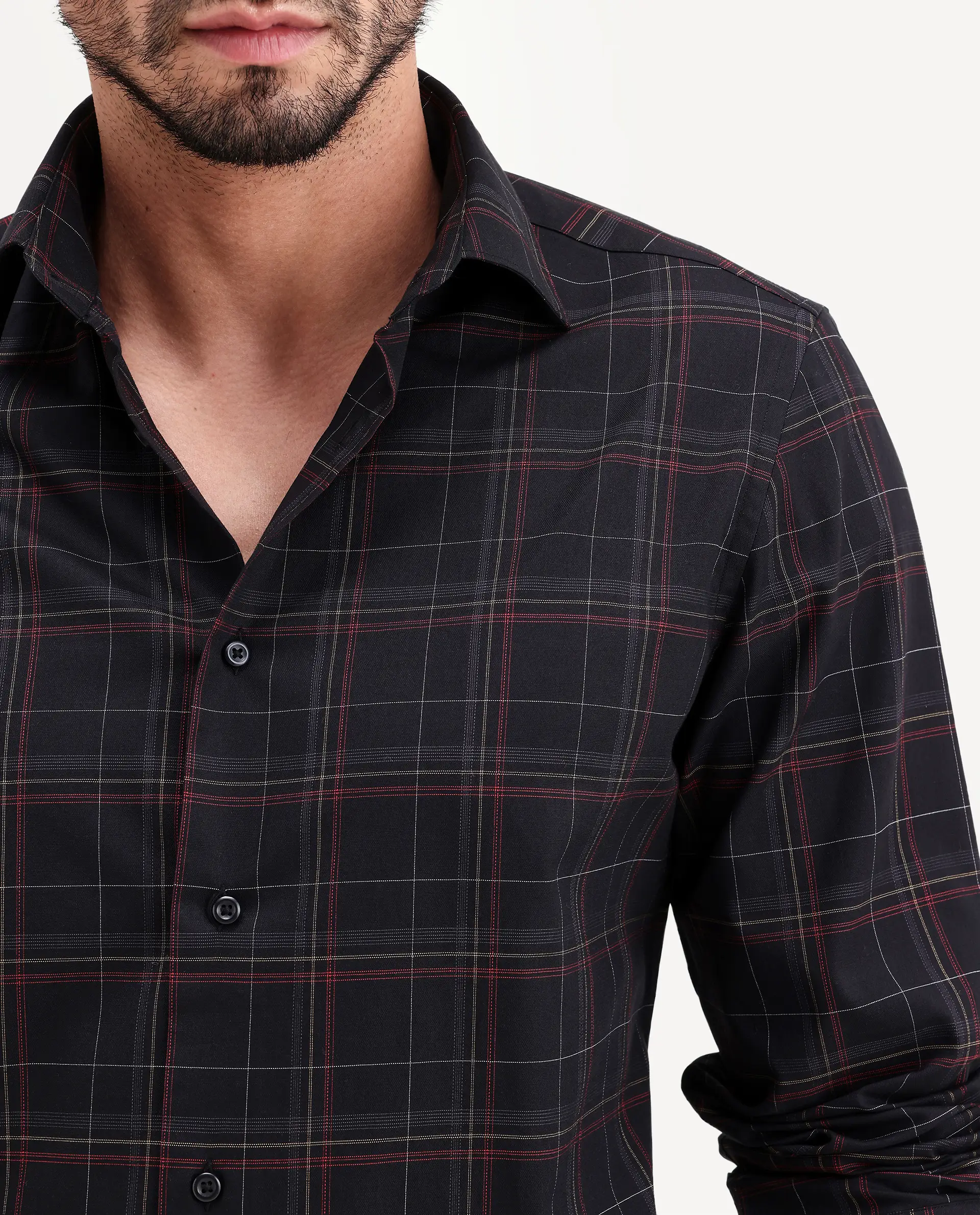 Rare Rabbit Men's Lewto Black Cotton Full Sleeve Spread Collar Regular Fit Checked Shirt - Image 3