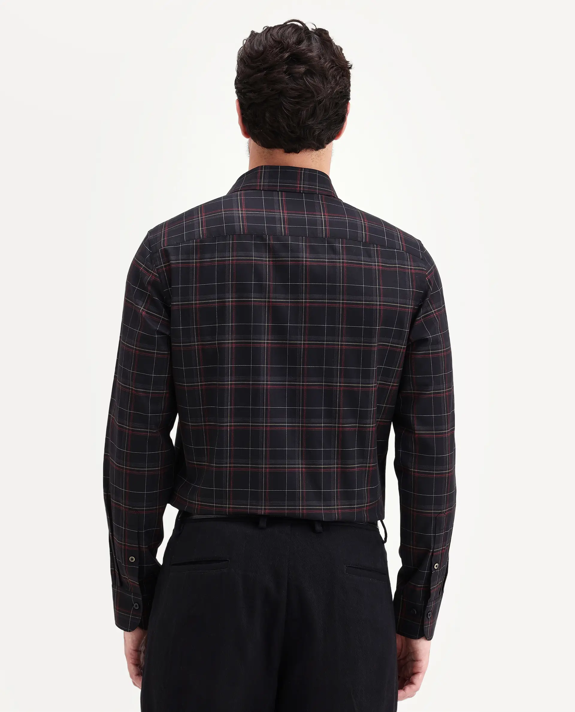 Rare Rabbit Men's Lewto Black Cotton Full Sleeve Spread Collar Regular Fit Checked Shirt - Image 7