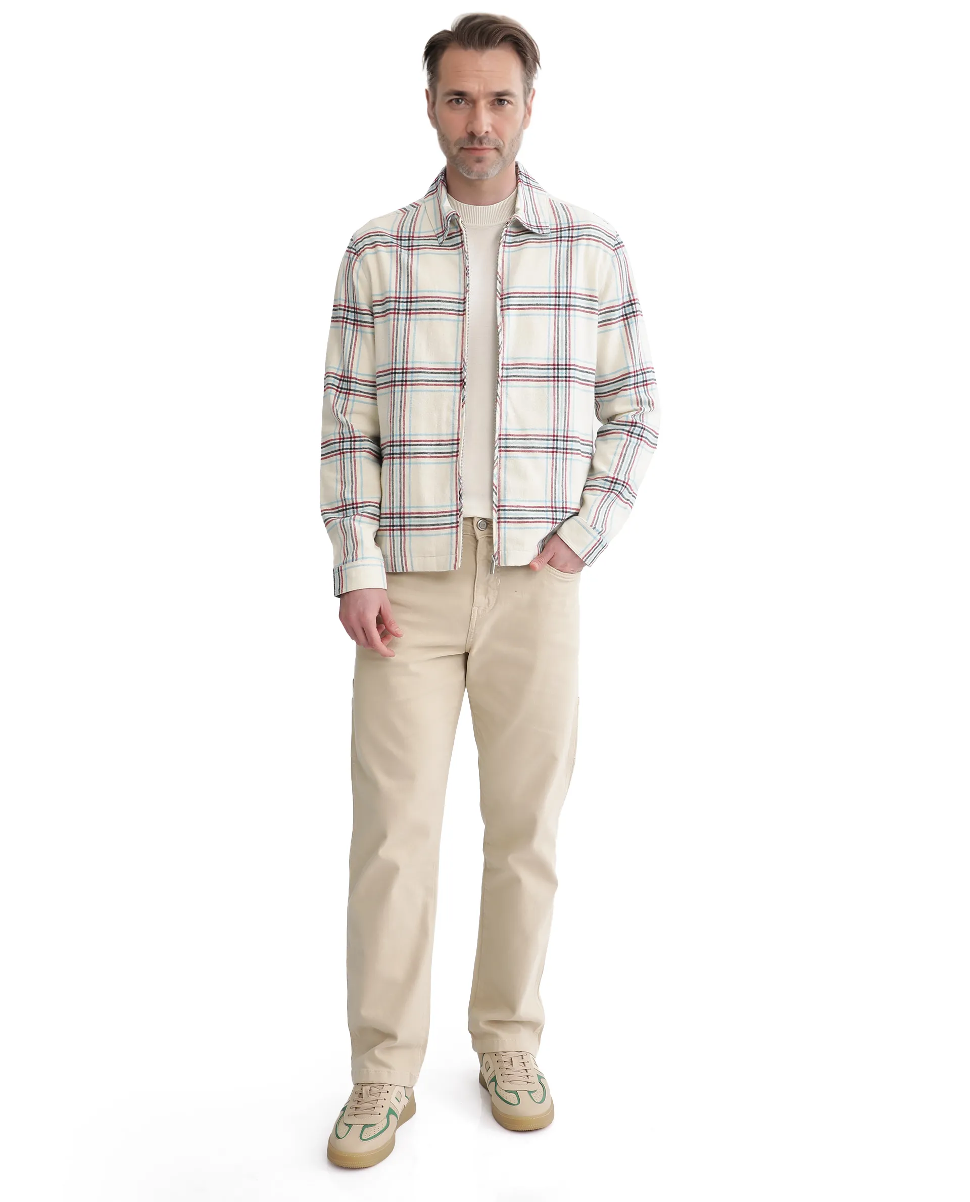 Rare Rabbit Men's Lex Off-White Acrylic Blend Checked Print Regular Fit Full Sleeve Collared Shacket - Image 2