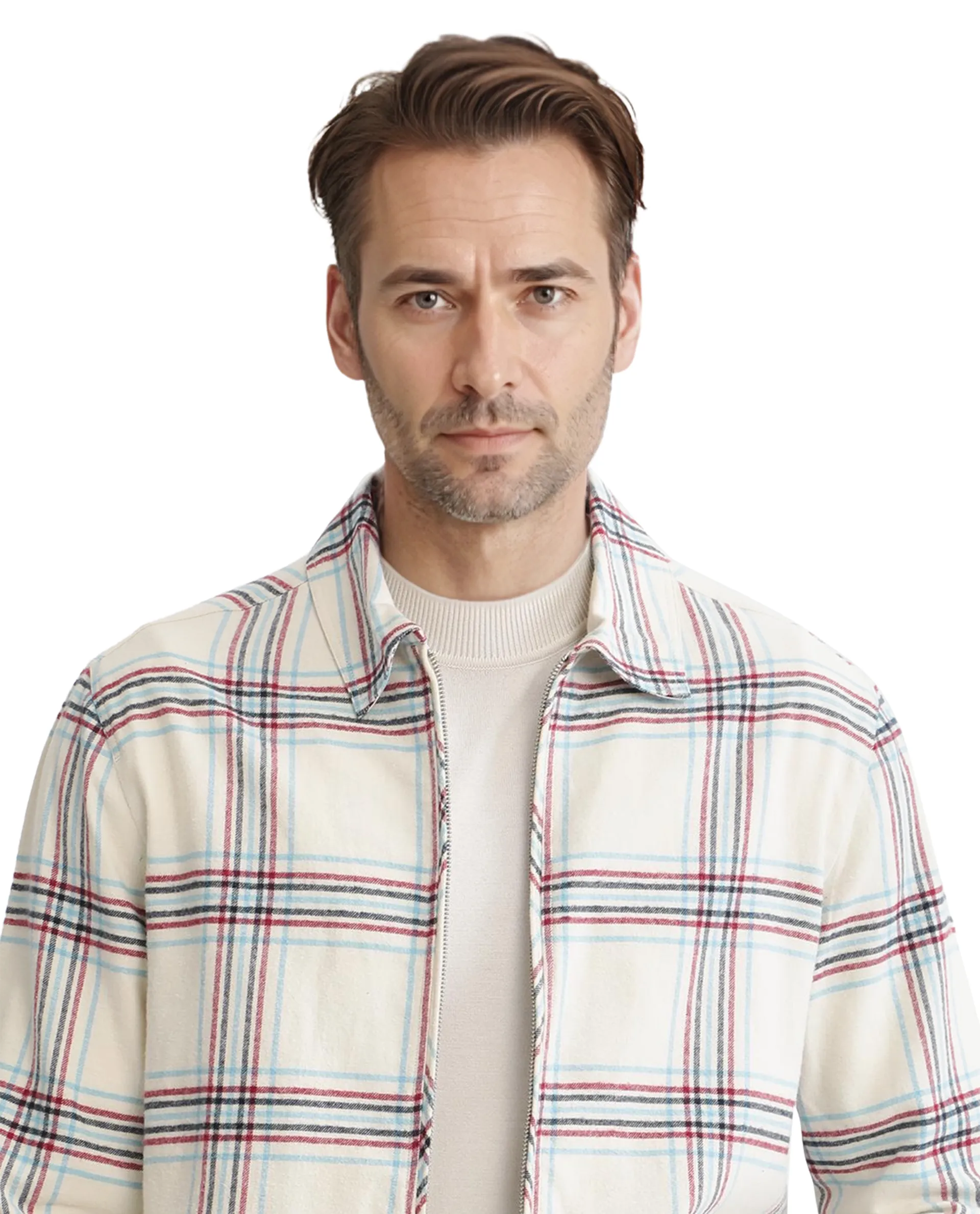 Rare Rabbit Men's Lex Off-White Acrylic Blend Checked Print Regular Fit Full Sleeve Collared Shacket - Image 6