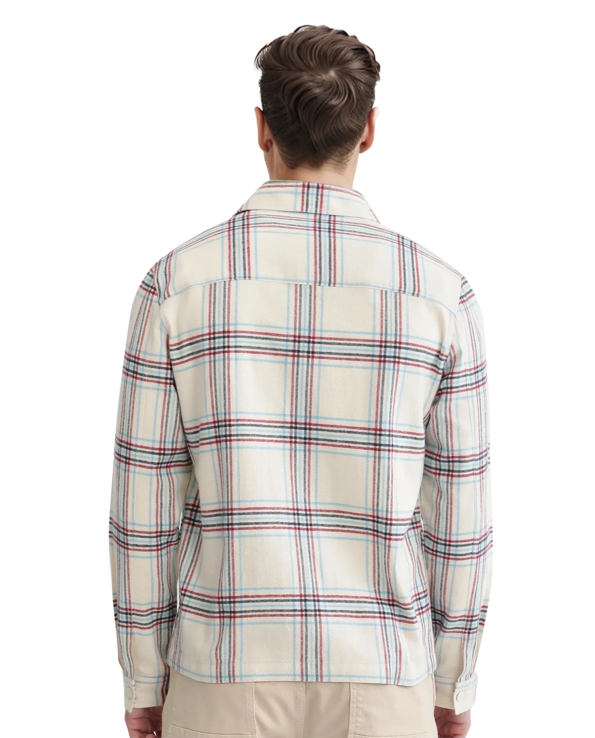 Rare Rabbit Men's Lex Off-White Acrylic Blend Checked Print Regular Fit Full Sleeve Collared Shacket - Image 7