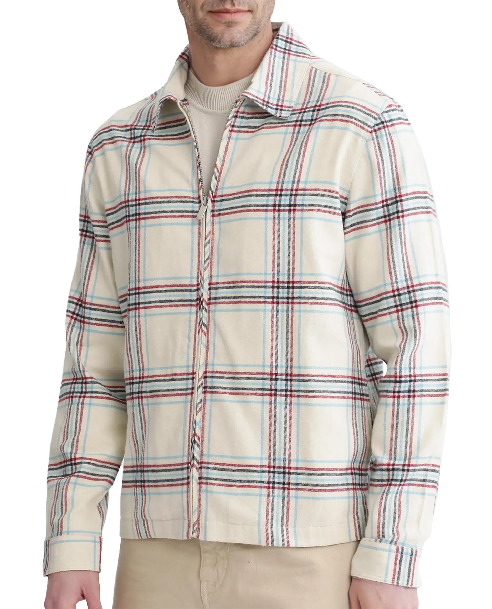 Rare Rabbit Men's Lex Off-White Acrylic Blend Checked Print Regular Fit Full Sleeve Collared Shacket - Image 8