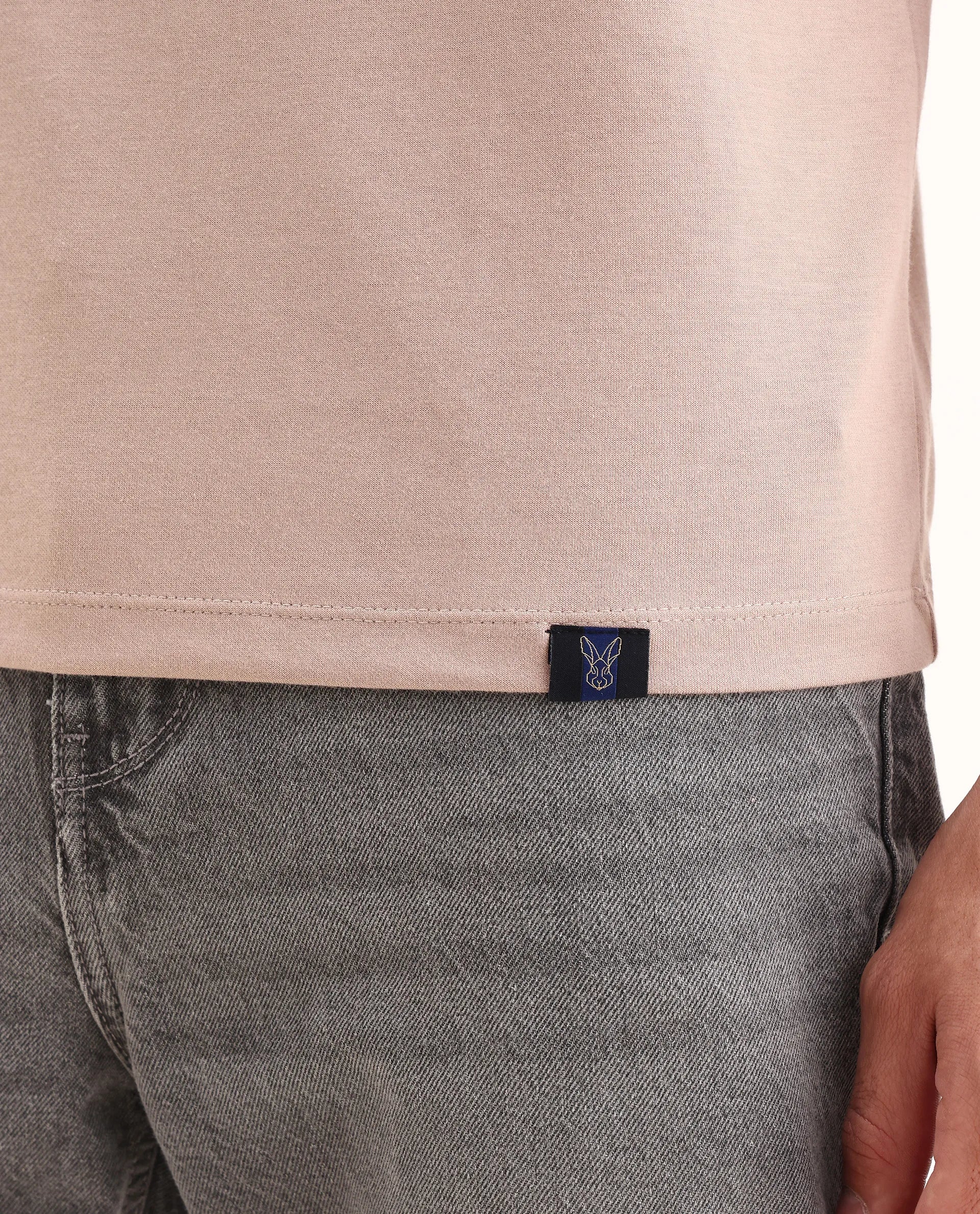 Rare Rabbit Men's Lex Pastel Pink Cotton Blend Embroidered Oversized Fit Half Sleeve Crew Neck T-Shirt - Image 3