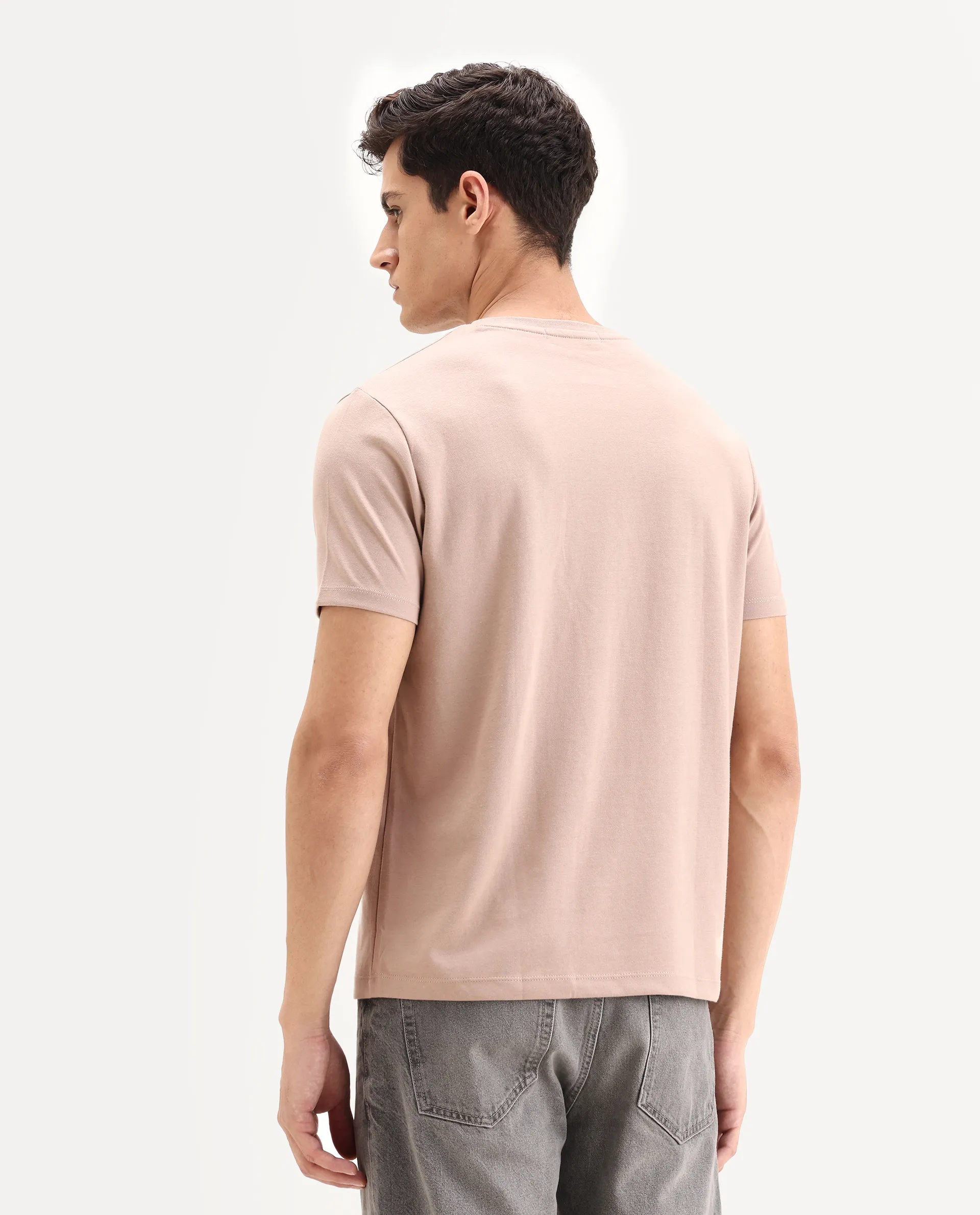 Rare Rabbit Men's Lex Pastel Pink Cotton Blend Embroidered Oversized Fit Half Sleeve Crew Neck T-Shirt - Image 8