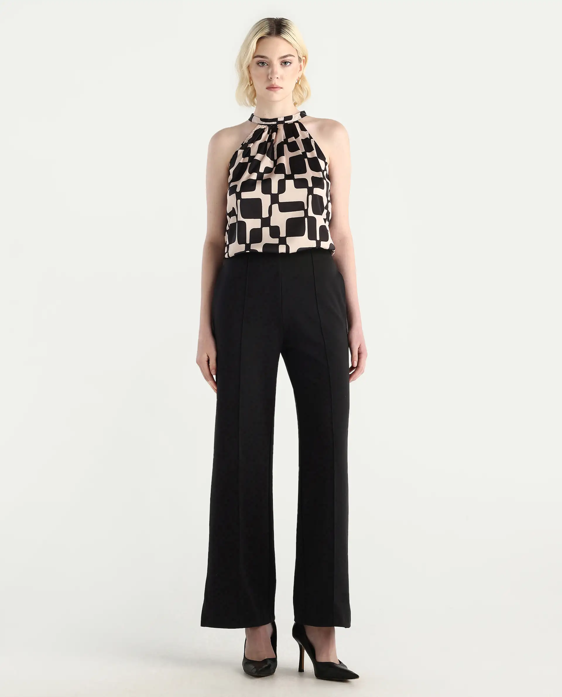 Rareism Women's Lex Black Cotton Blend Straight Fit Track Pant - Image 2