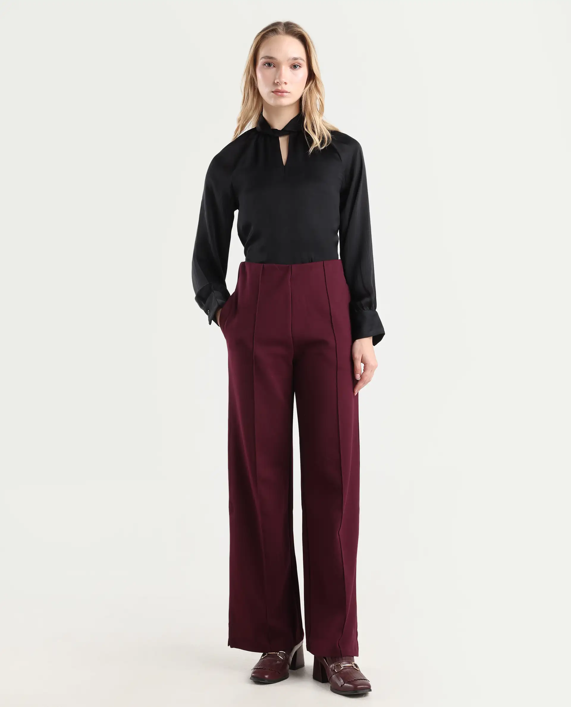 Rareism Women's Lex Dark Maroon Cotton Blend Straight Fit Track Pant - Image 2